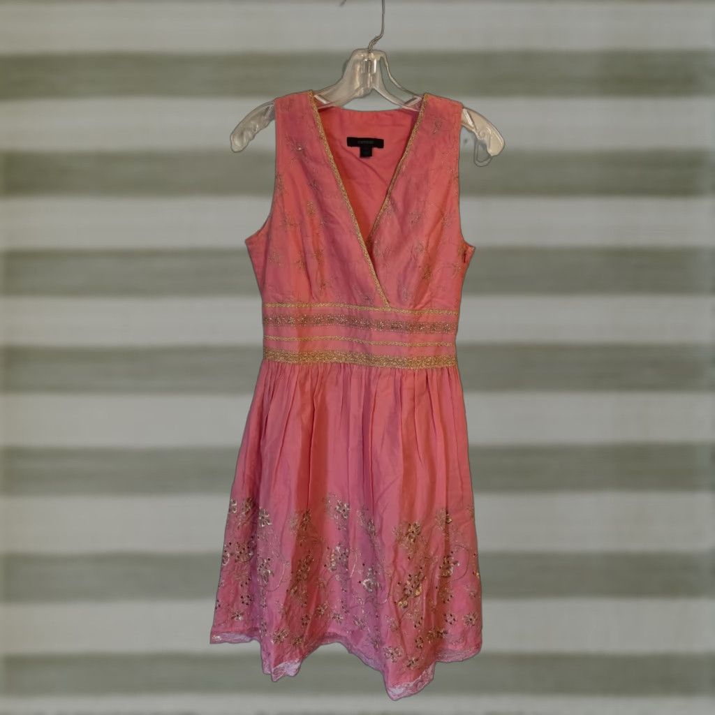 Express Express Dress Womens 4 Pink Princess A-Line V-Neck Metallic Floral Embroidered Dress Size S / US 4 / IT 40 - 1 Thumbnail