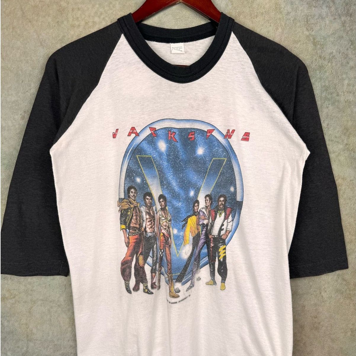 Band Tees × Michael Jackson × Vintage VTG 1984 Jackson 5 Band Raglan T Shirt Sz L Double Sided Size US L / EU 52-54 / 3 - 3 Thumbnail