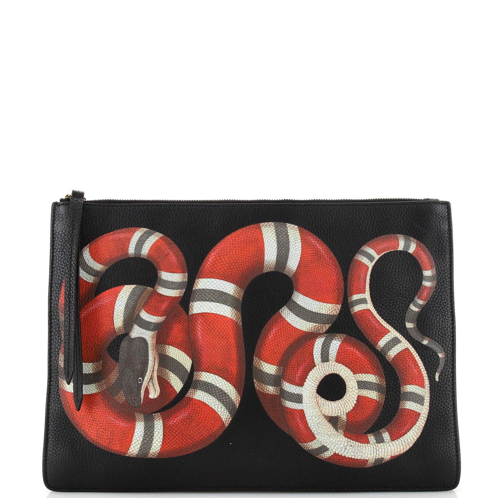 image of Gucci Messenger Bag Snake Printed Leather Medium in Black, Women's