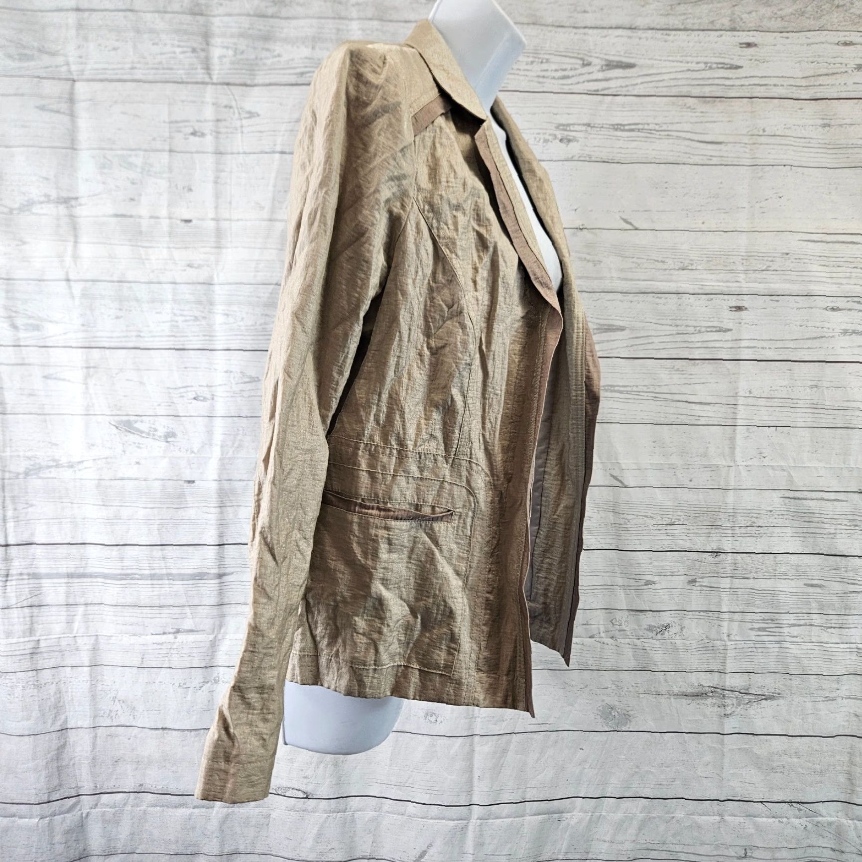 Vintage Chico's Blazer Shirt Women's Beige Open Front Cotton Blend Long Sleeve M Size M / US 6-8 / IT 42-44 - 3 Thumbnail