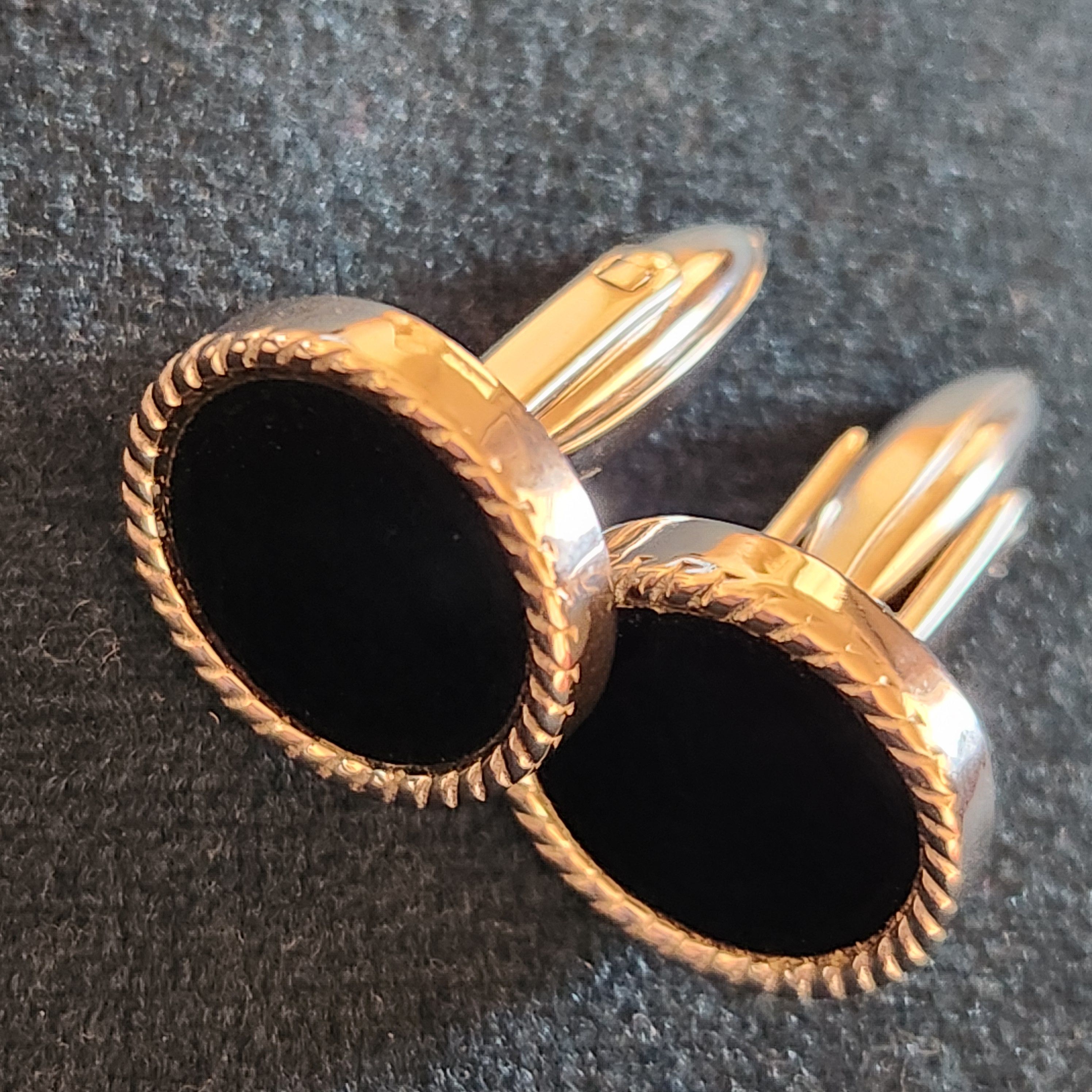 Vintage Ebony black glossy cufflinks mens Size ONE SIZE - 3 Thumbnail