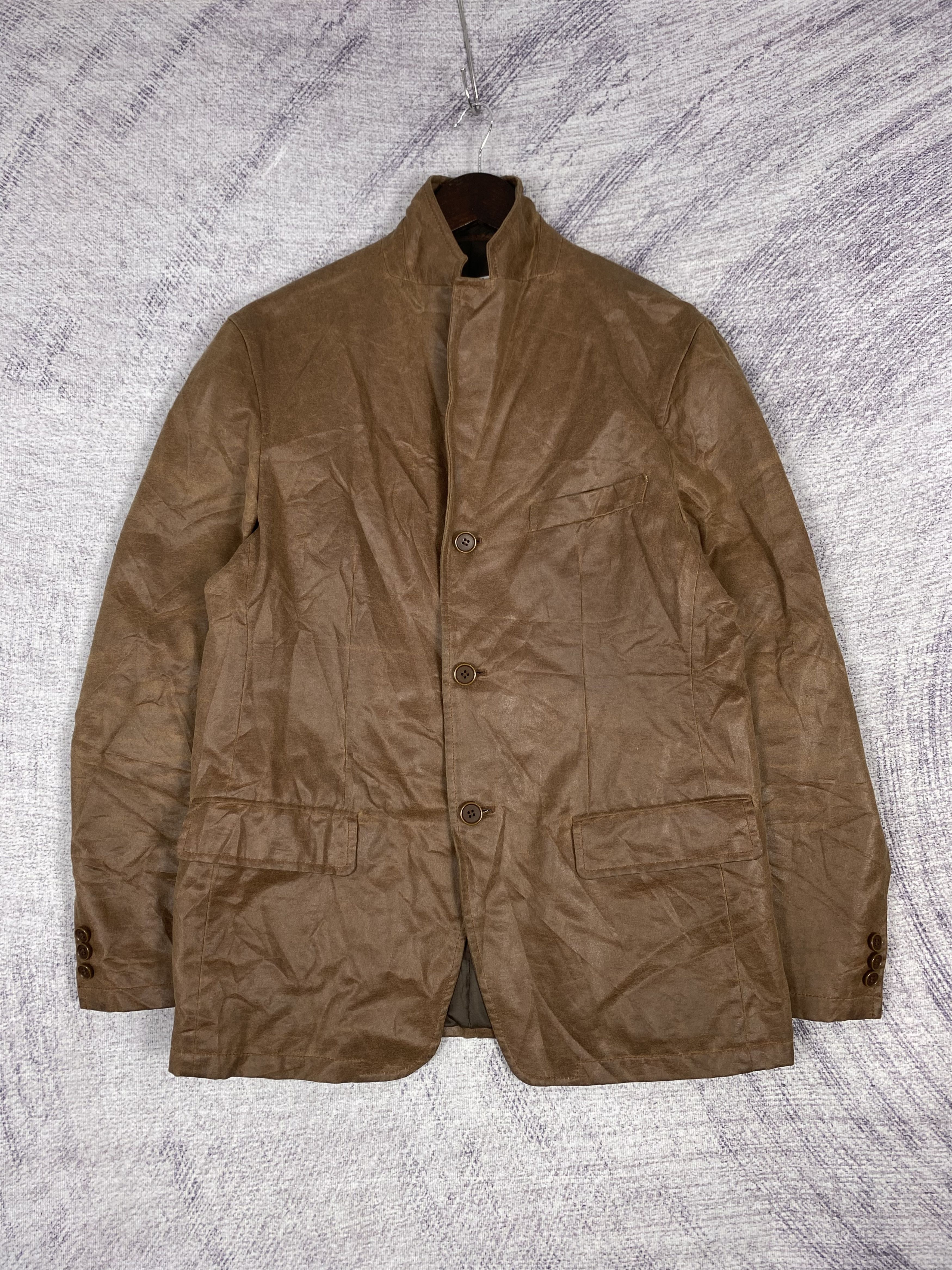 Vintage Brown Waxed Cotton Workwear Blazer Jacket