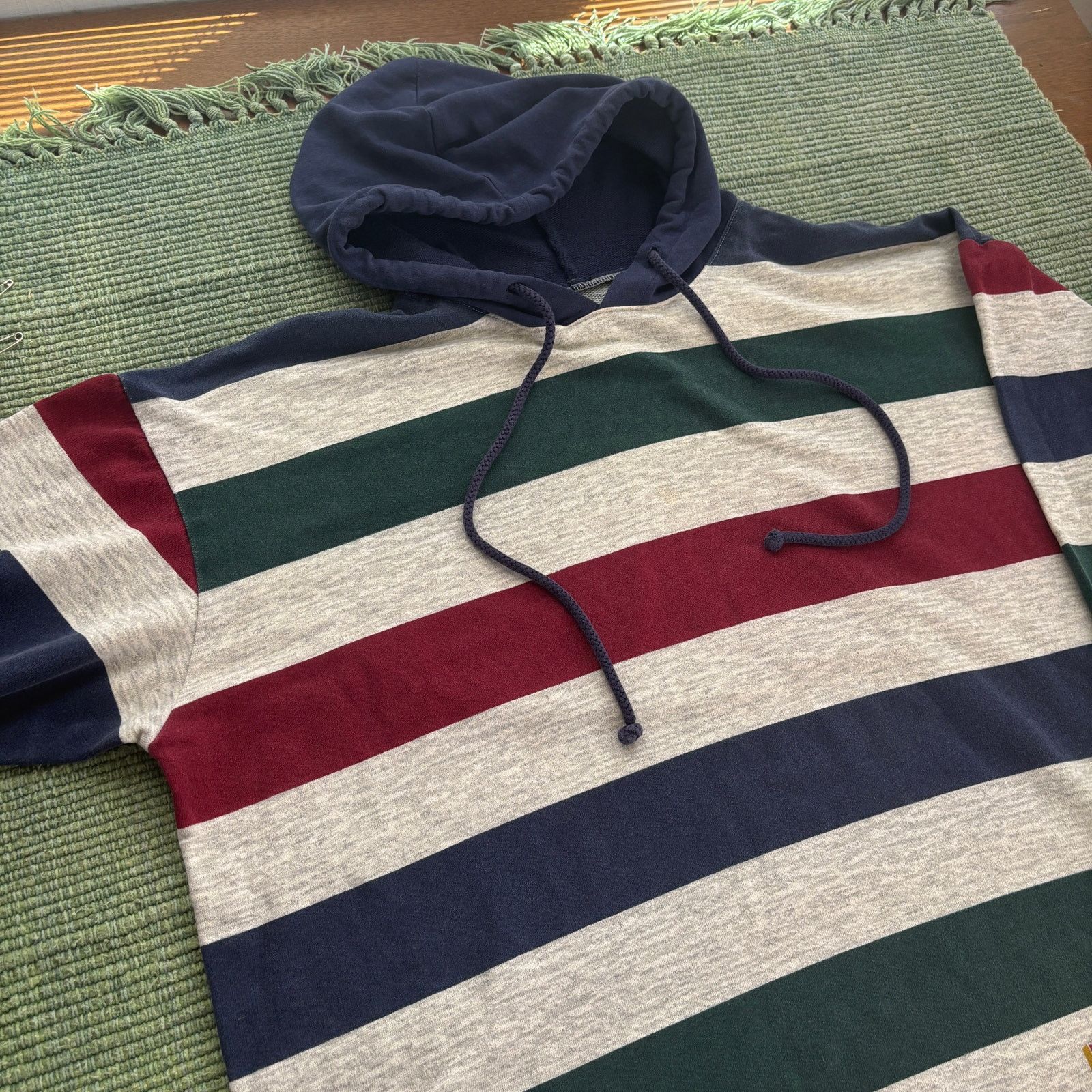 Vintage Vintage LATTE Striped Cotton 80s 90s Hooded Sweatshirt Sz XL Size XL / US 12-14 / IT 48-50 - 3 Thumbnail