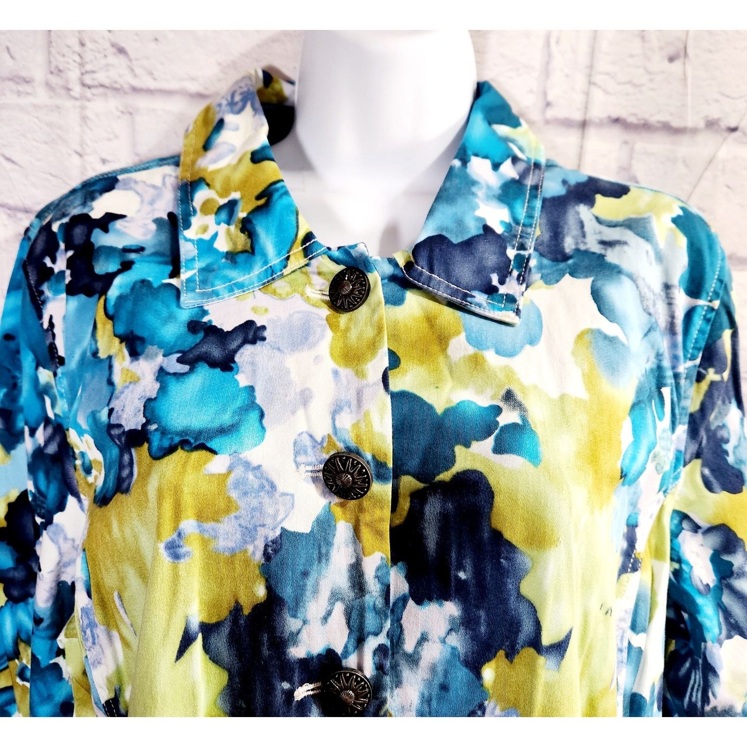 Other Krazy Kat Blue White Abstract Button Denim Jacket Large Size L / US 10 / IT 46 - 2 Thumbnail