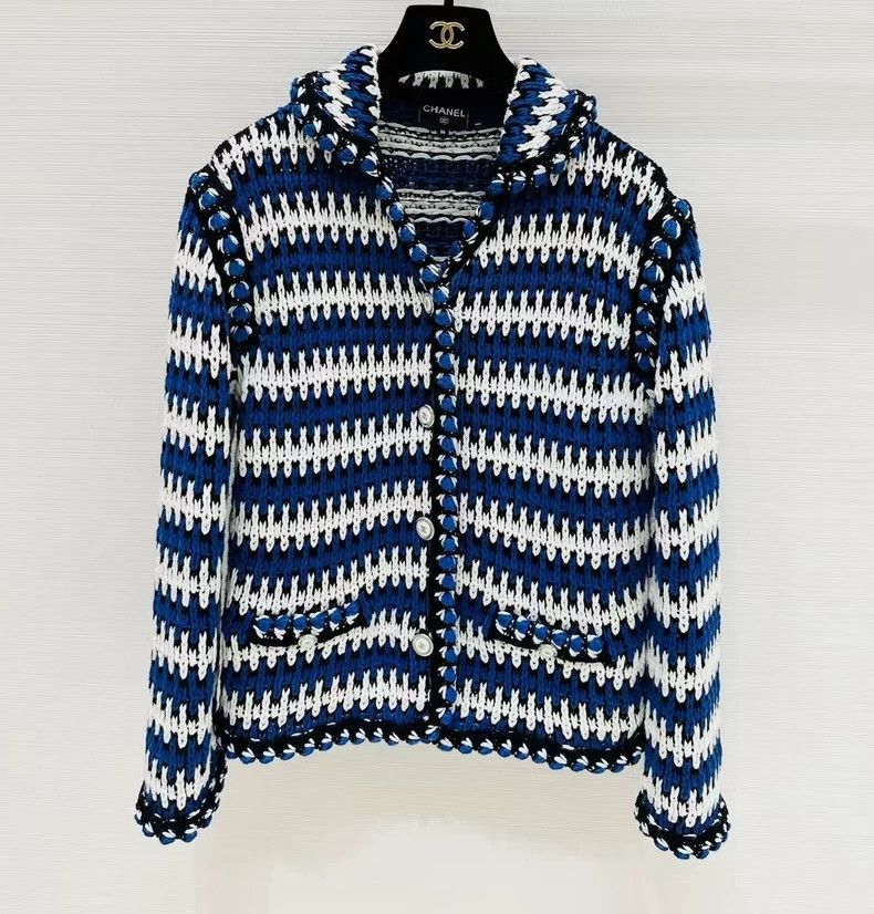 Chanel Chanel Striped blue and white lapel cardigan jacket Size XS / US 0-2 / IT 36-38 - 1 Thumbnail