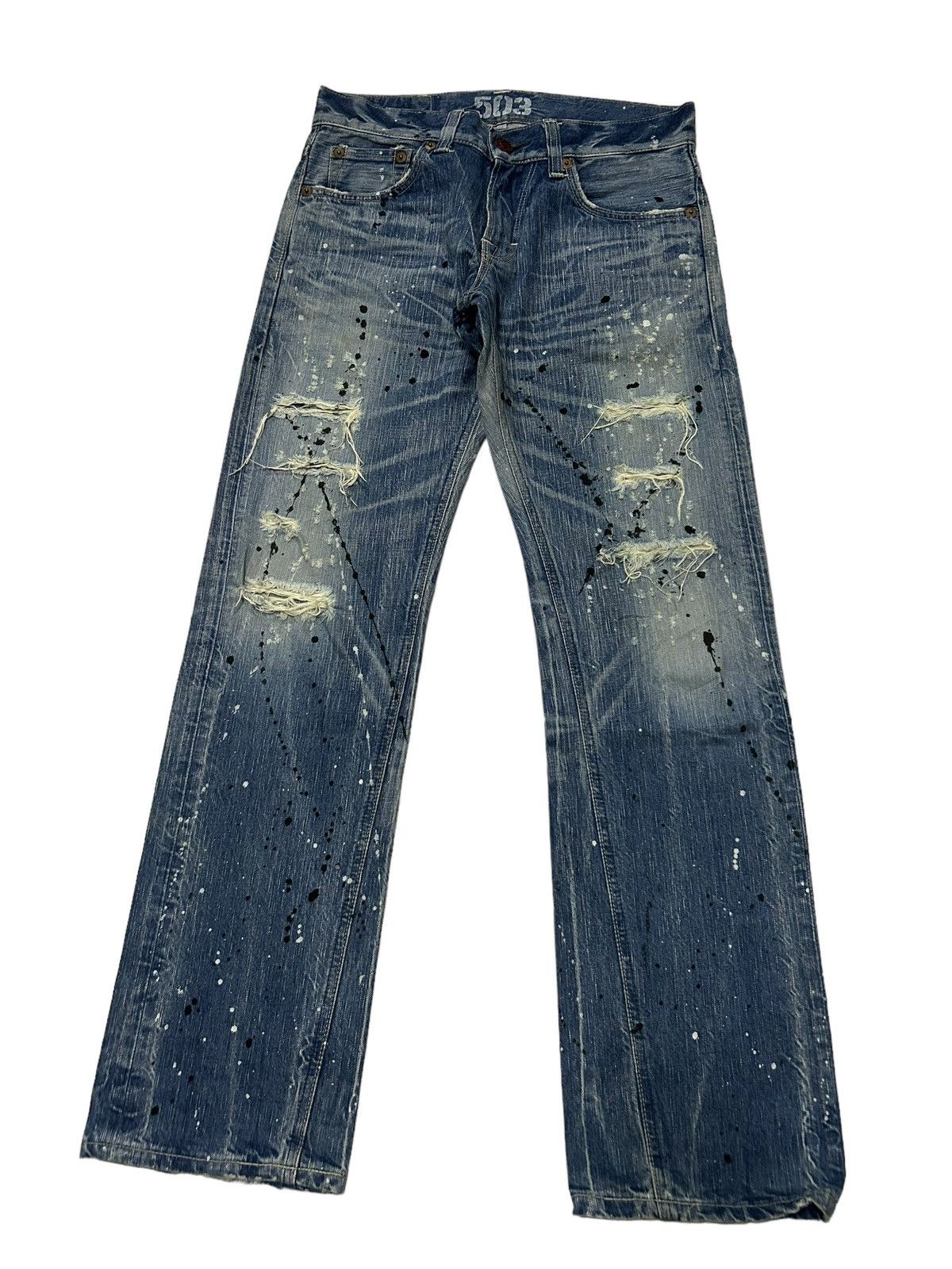 Japanese Brand × Kapital × Vintage Vtg Edwin503 Blue Trip distressed denim Rare☠️🎌🎌 Size US 32 / EU 48 - 2 Thumbnail