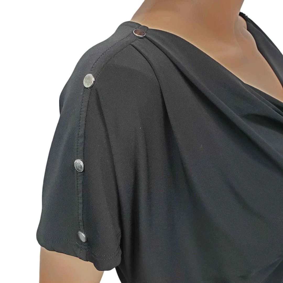 White House Black Market WHBM Button Shoulder Tunic Dress M Drape Ruched Black Size M / US 6-8 / IT 42-44 - 5 Thumbnail