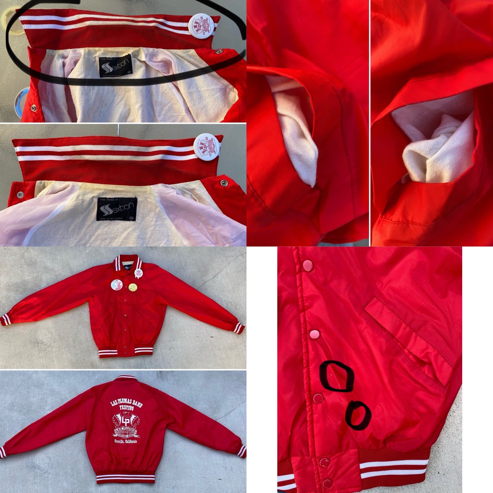 Vintage VINTAGE Sexton Las Plumas Band Jacket M Red 1980s Thunderbirds Oroville CA Pins Mens Bomber Jacket Size US M / EU 48-50 / 2 - 9 Thumbnail