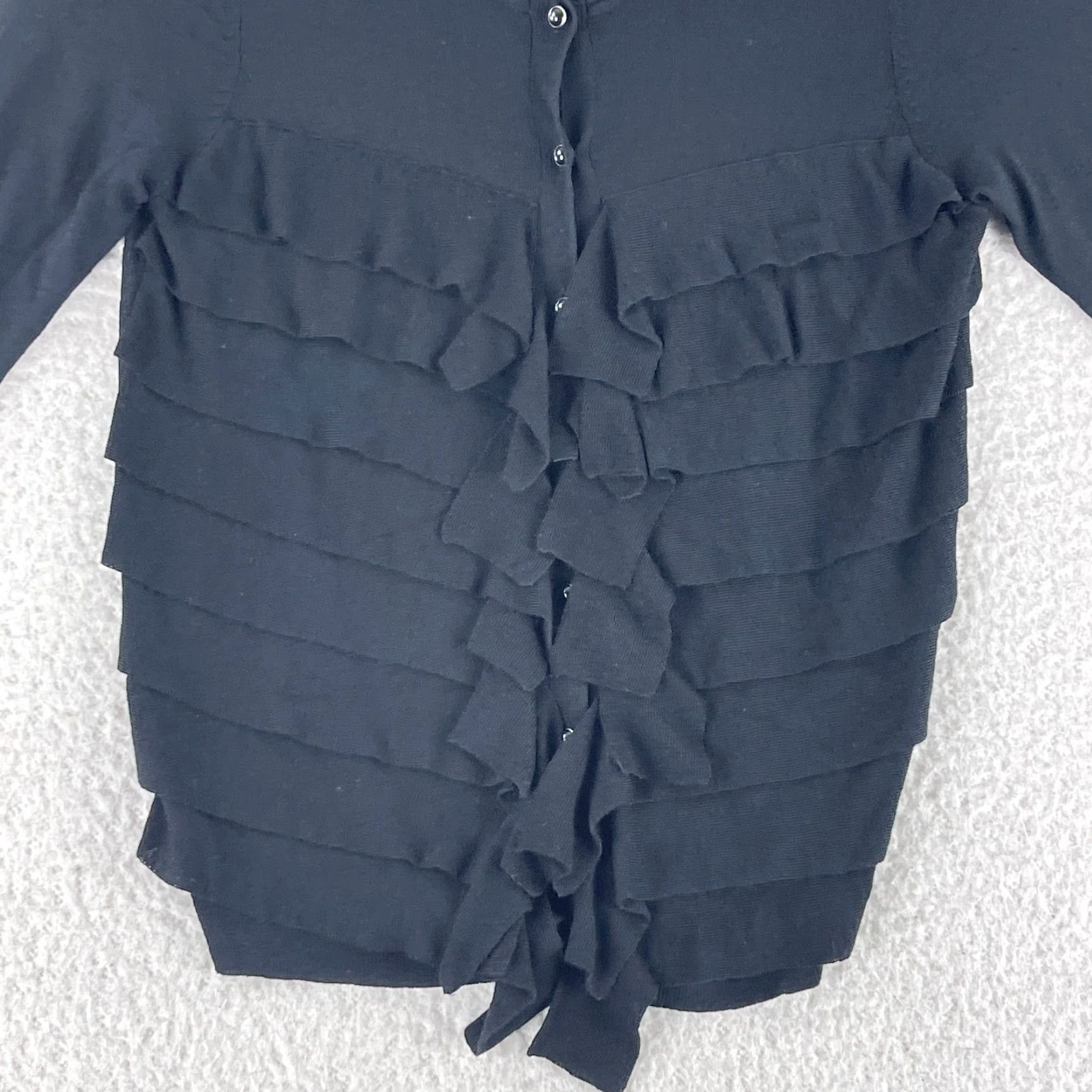 Ann Taylor Ann Taylor Cardigan Womens Medium Black Button Front Ruffle Lightweight Casual Size M / US 6-8 / IT 42-44 - 5 Thumbnail
