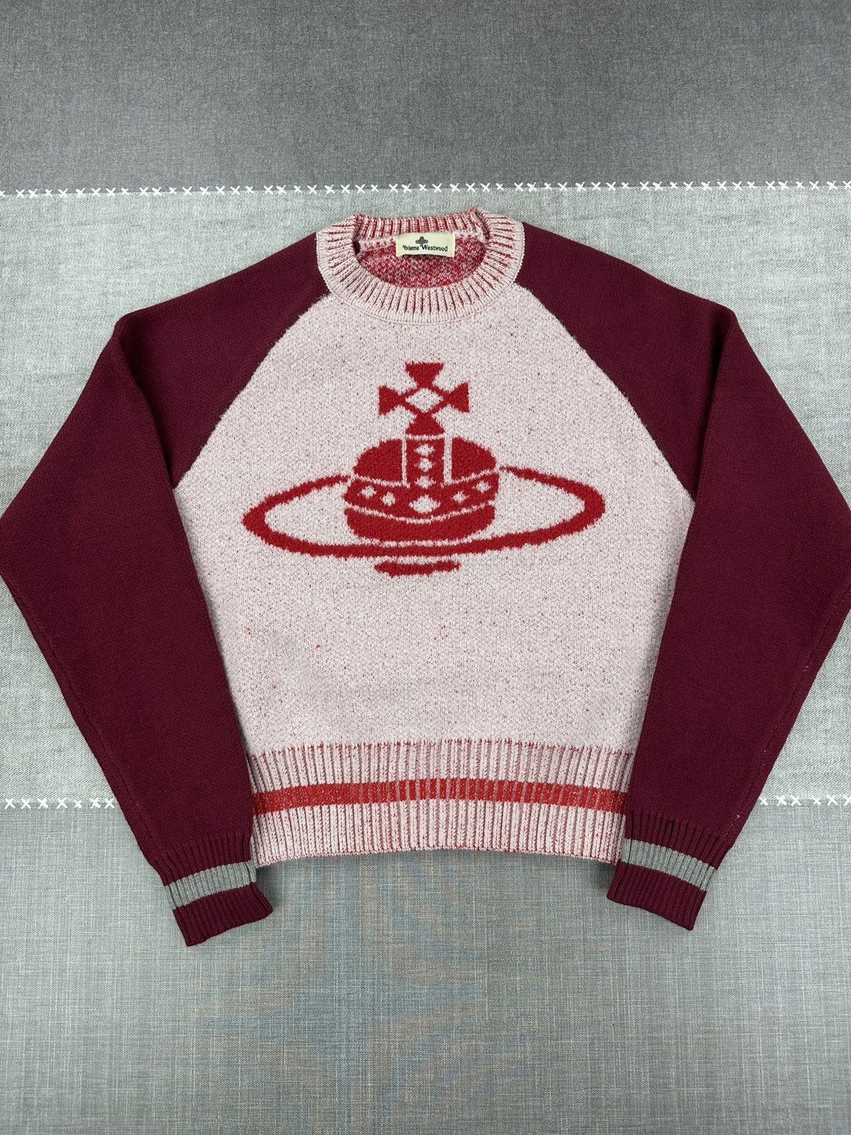 Vivienne Westwood Vivienne Westwood Orb Logo Knit Sweater Burgundy Cream M Size US M / EU 48-50 / 2 - 1 Thumbnail