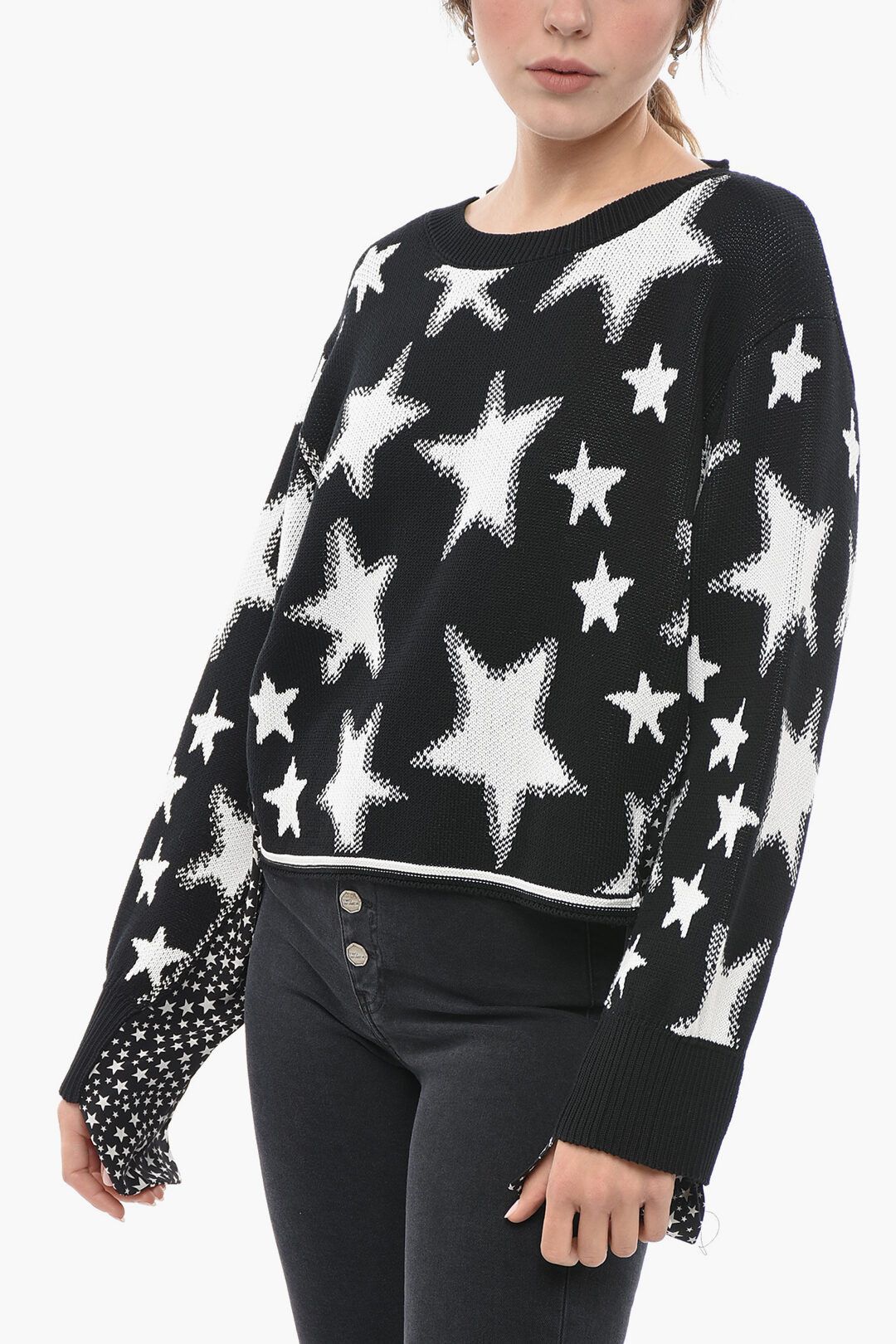 Stella McCartney og1mm0824 Crew Neck Sweater With Silk in Black Size M / US 6-8 / IT 42-44 - 1 Thumbnail