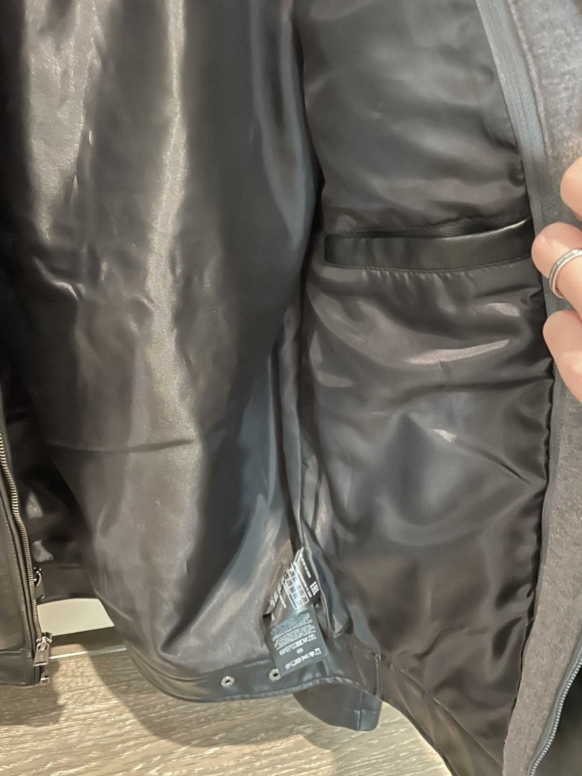 Guess Men’s black leather jacket with detachable hood Size US S / EU 44-46 / 1 - 5 Thumbnail