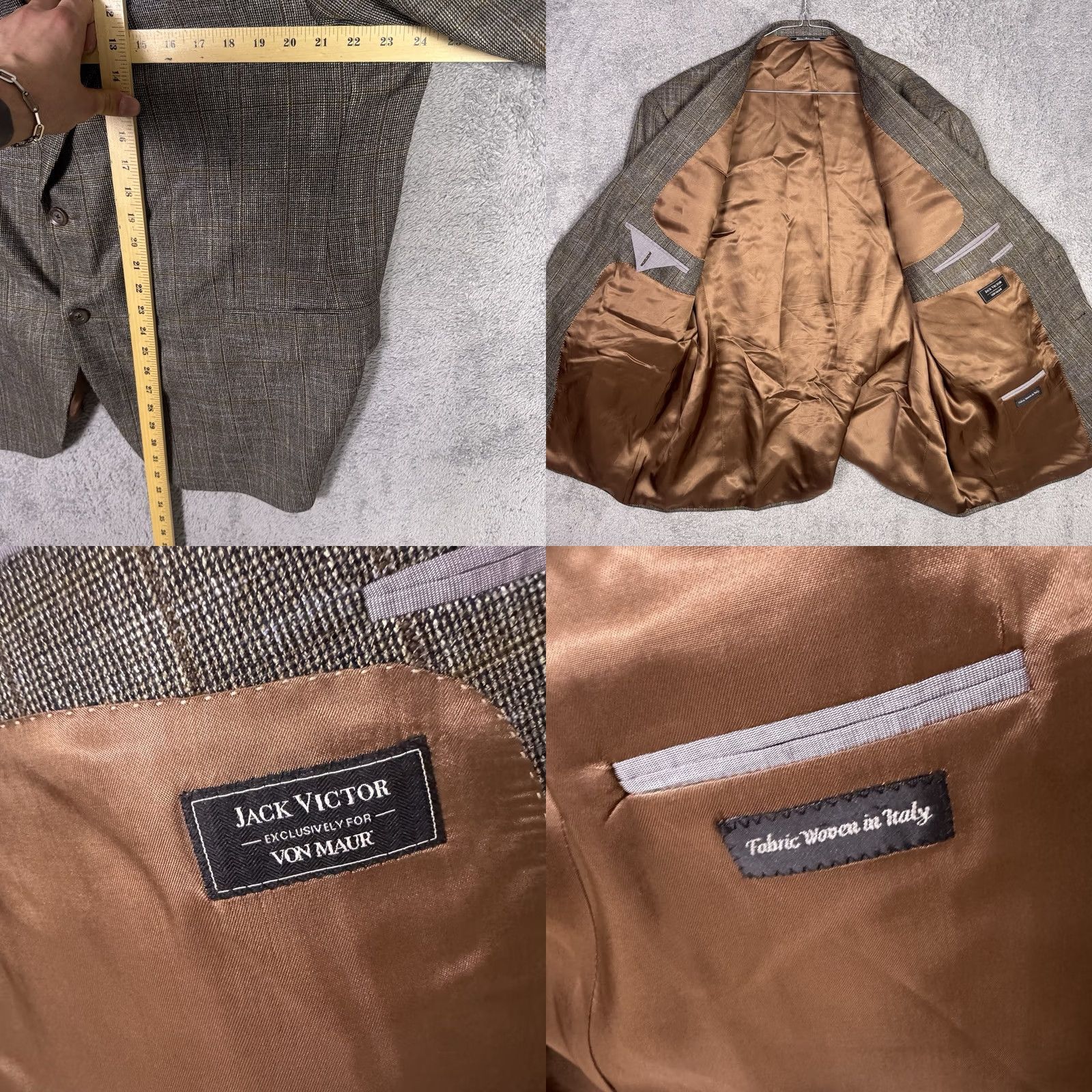 Jack Victor Jack Victor Blazer Men 48R Italian Wool Bamboo Viscose Soft Vince SPJ Windowpane Jacket Coat Size 48R - 8 Thumbnail