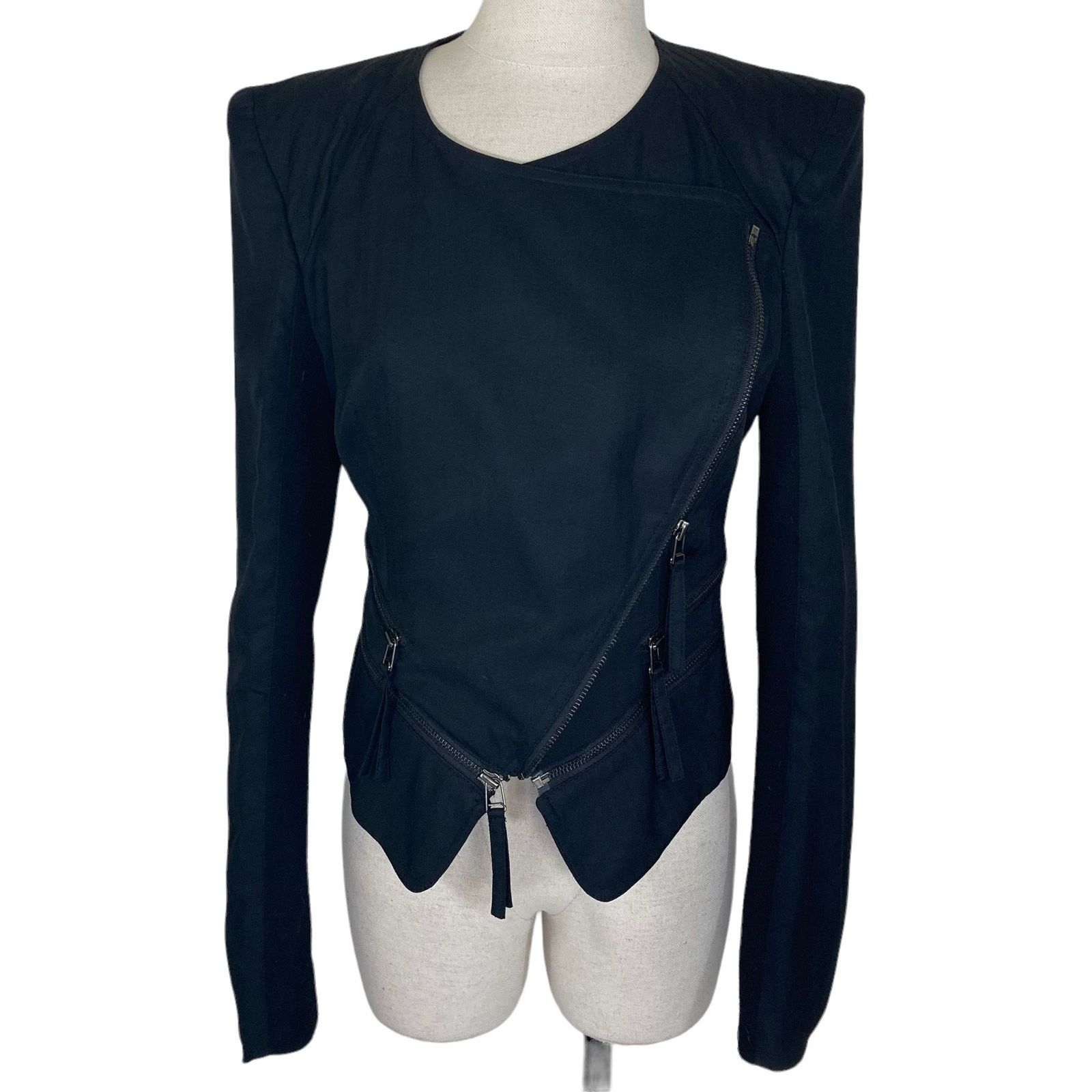 Other Mcginn black silk moto jacket, womens med convertible coat Size M / US 6-8 / IT 42-44 - 2 Thumbnail