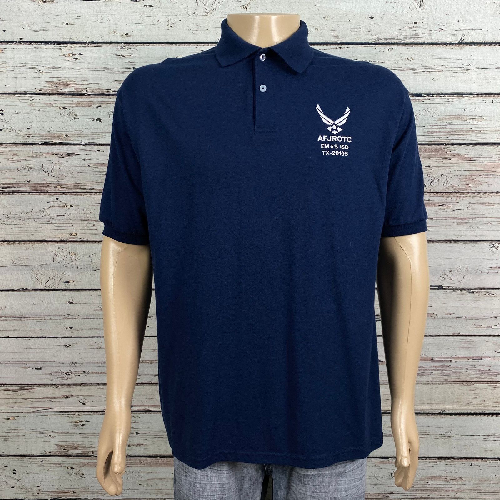 Hanes AF Air Force JROTC EM*S ISD TX-20105 Blue Polo Shirt XL Size US XL / EU 56 / 4 - 7 Thumbnail