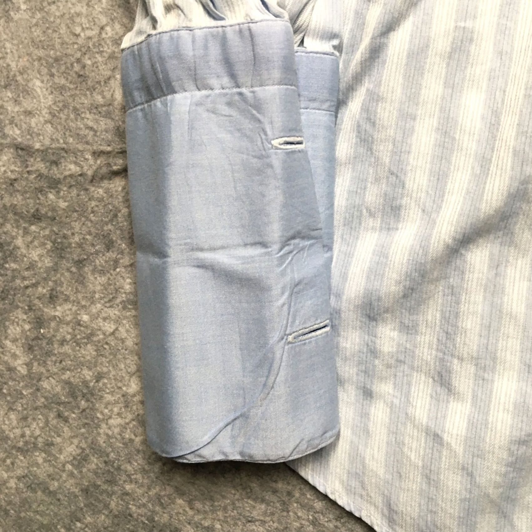 Neiman Marcus Fray Mens Dress Shirt 15.5 Light Blue Striped French Cuff Button-Up Casual Size 42R - 2 Thumbnail