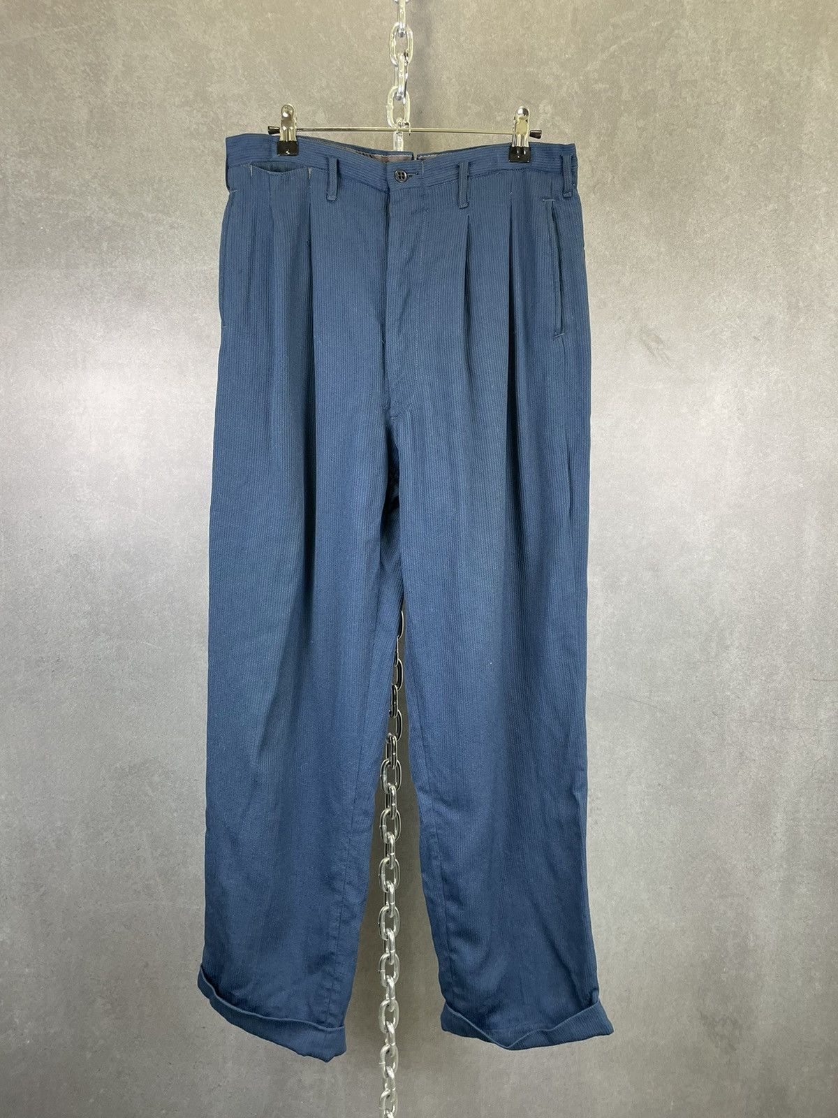 image of Vintage Mens VTG 40S 50S Drop Loop Gabardine Dress Pants Rockabilly in Blue (Size 30)