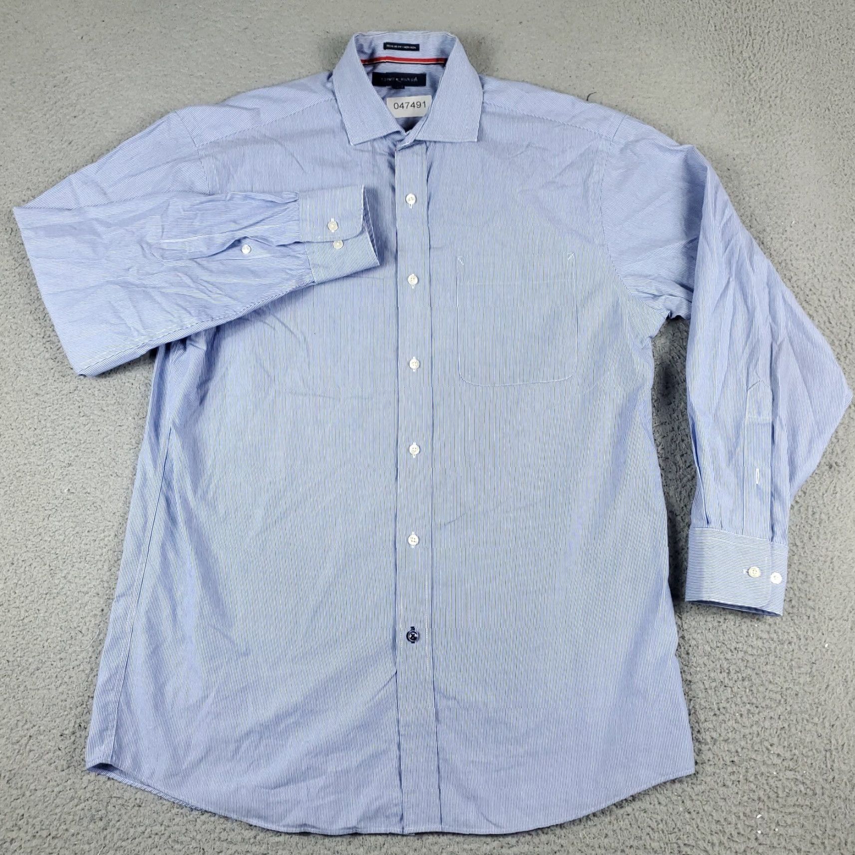 Tommy Hilfiger Tommy Hilfiger Blue Striped Dress Shirt Mens 15.5 Long Sleeve Button Up Regular Fit Size 40R - 2 Thumbnail