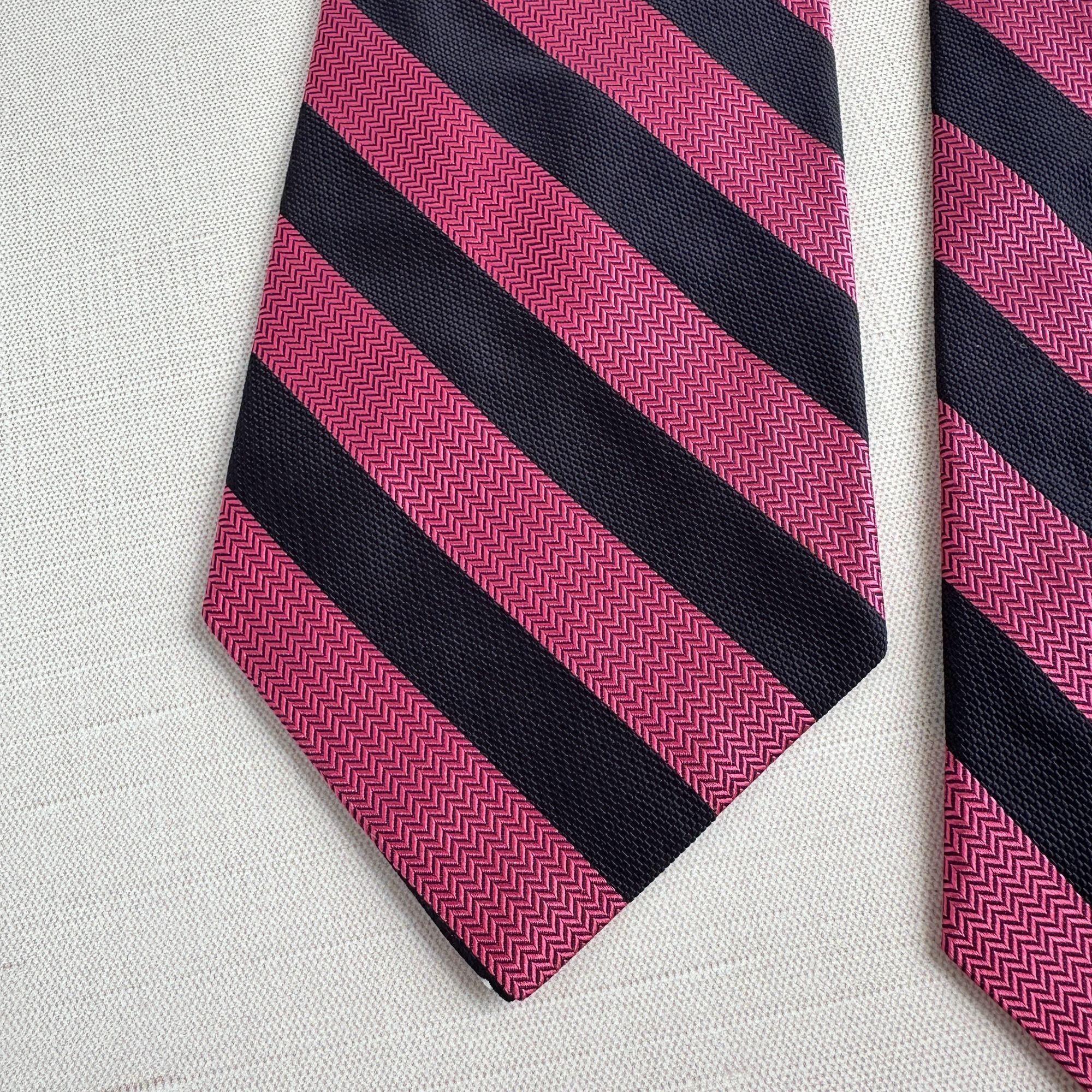 Cremieux Cremieux Pink Black Stripe Tie 57" Size ONE SIZE - 2 Thumbnail
