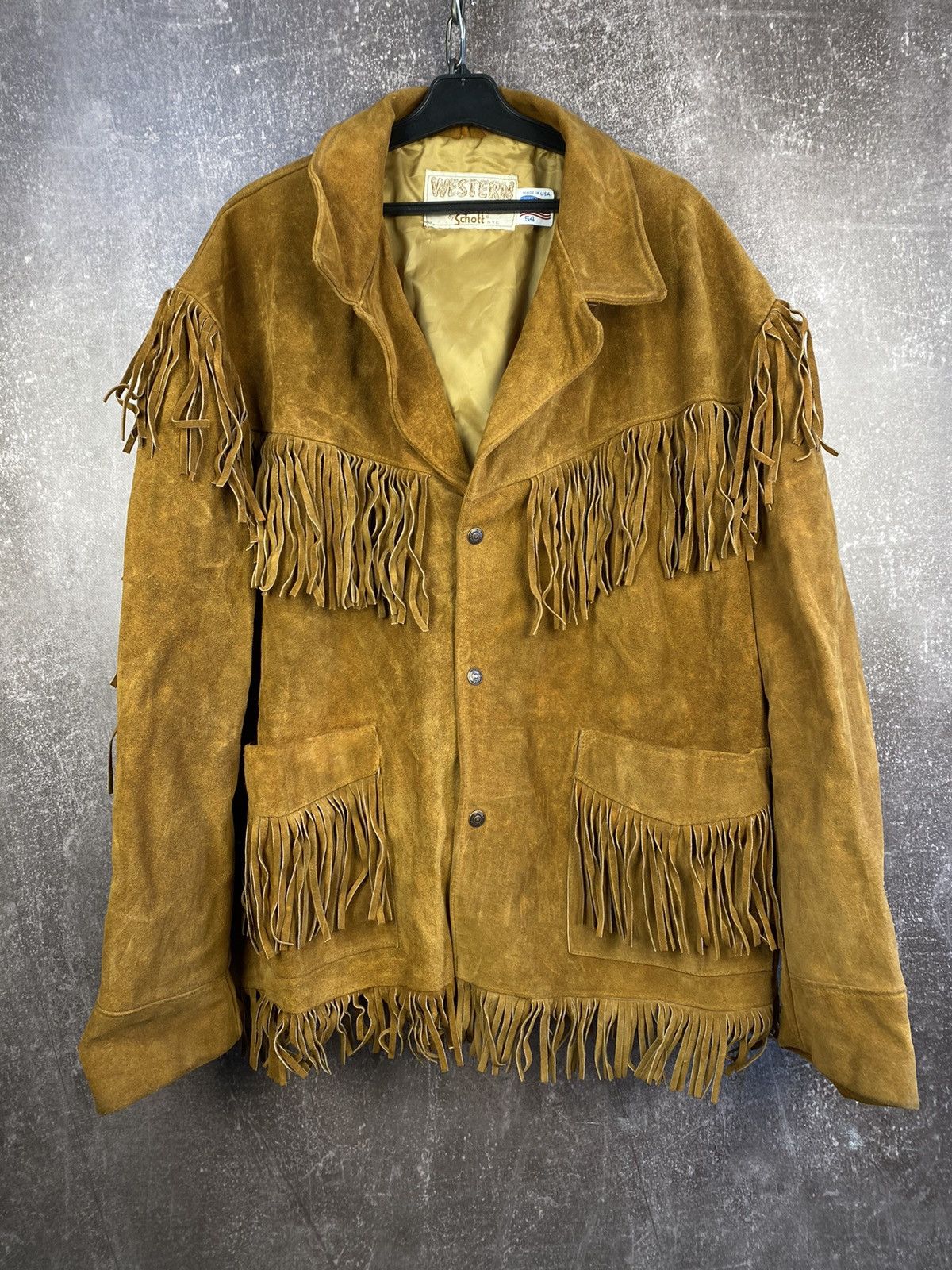Cowboy Equipment Vintage 70s Schott Distressed Western Fringed Leather Jacket Size US L / EU 52-54 / 3 - 1 Thumbnail