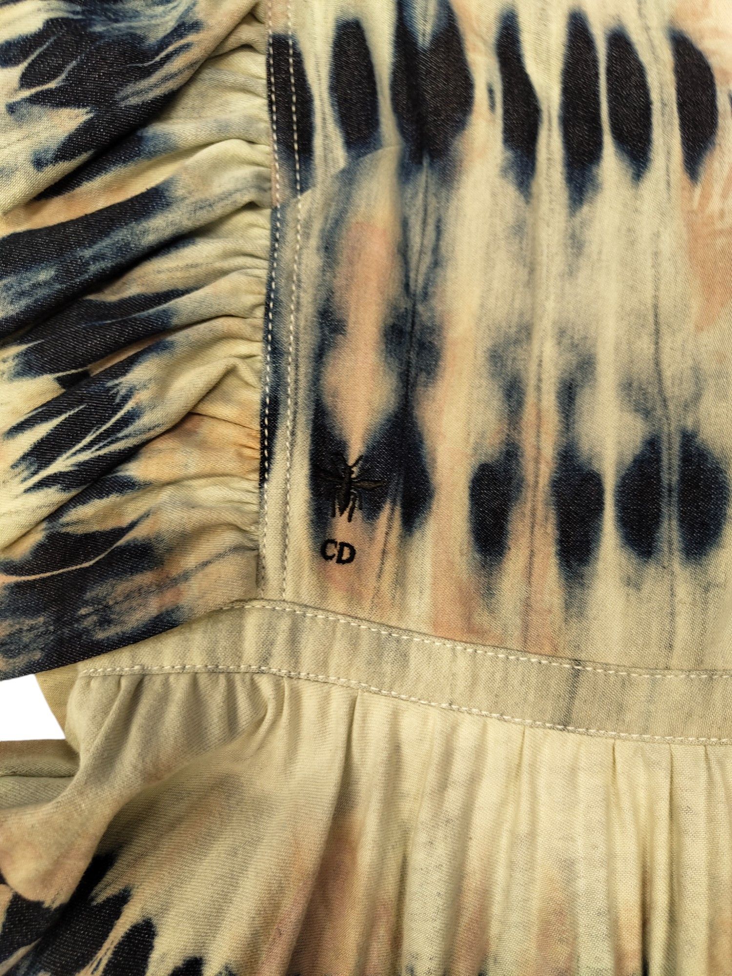 Dior Denim Tie-Dyed Print Midi Dress With Ruffles Detail Size XS / US 0-2 / IT 36-38 - 3 Thumbnail