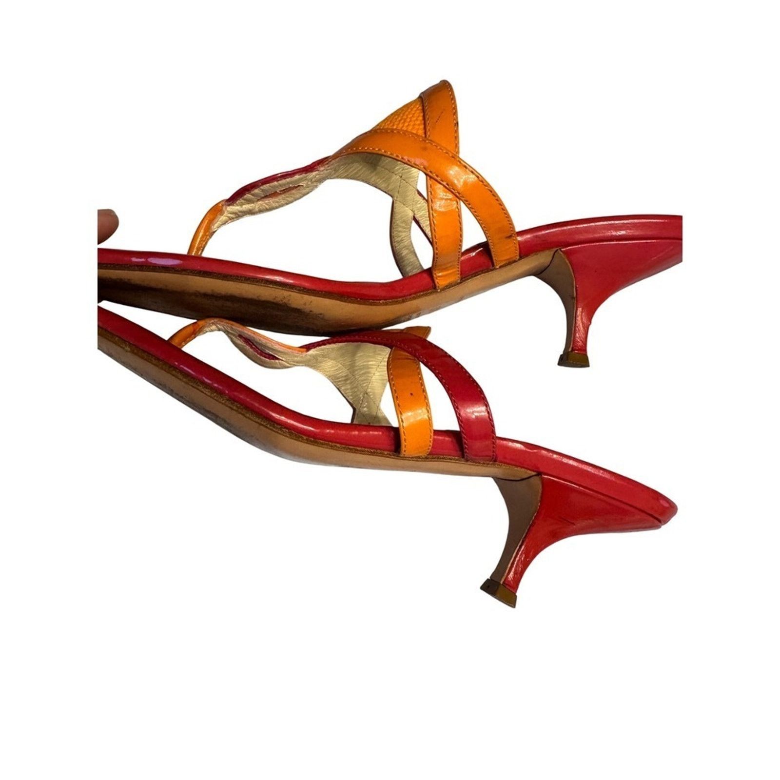 Prada Prada Orange Fabric Leather Thong Heeled Sandals Kitten Heel Size US 9 / IT 39 - 1 Thumbnail