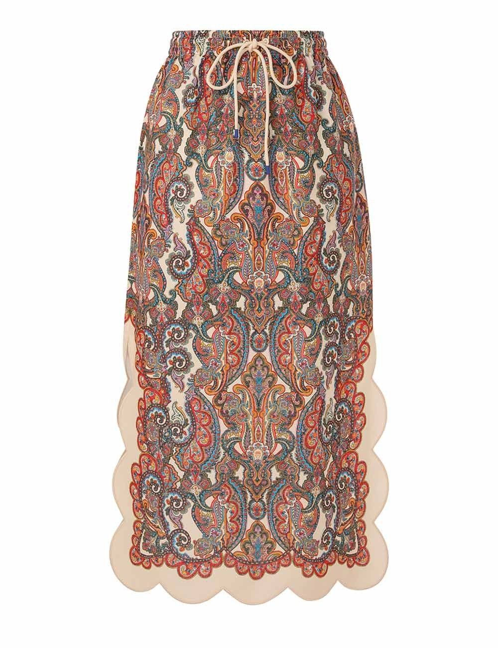 Zimmermann oc11z0525 Ottie Scallop Midi Skirt in Multicolor Size 27" / US 4 / IT 40 - 1 Thumbnail
