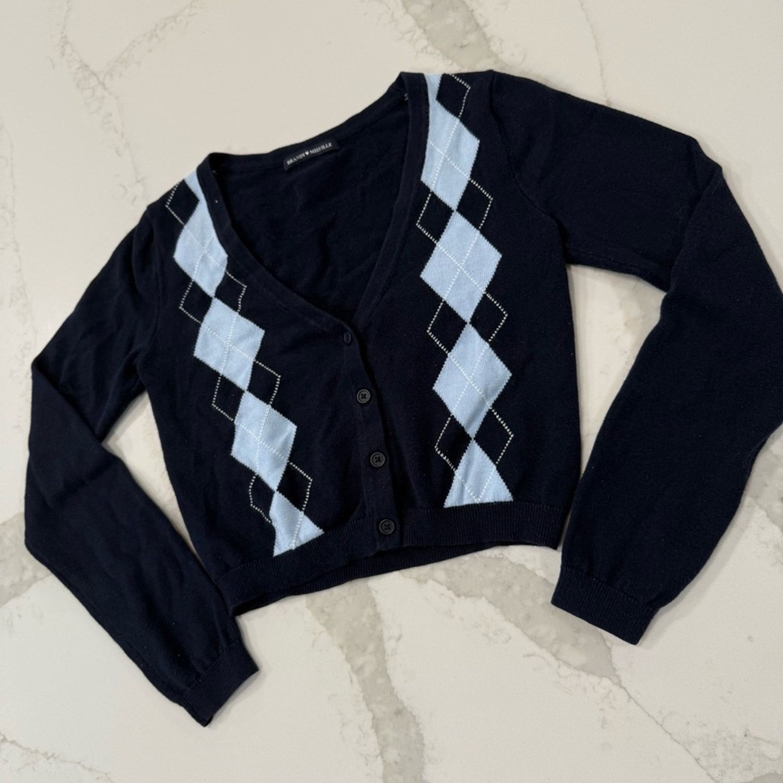 Brandy Melville Brandy Melville Argyle Cropped Cardigan Sweater Womens OS Size ONE SIZE - 3 Thumbnail