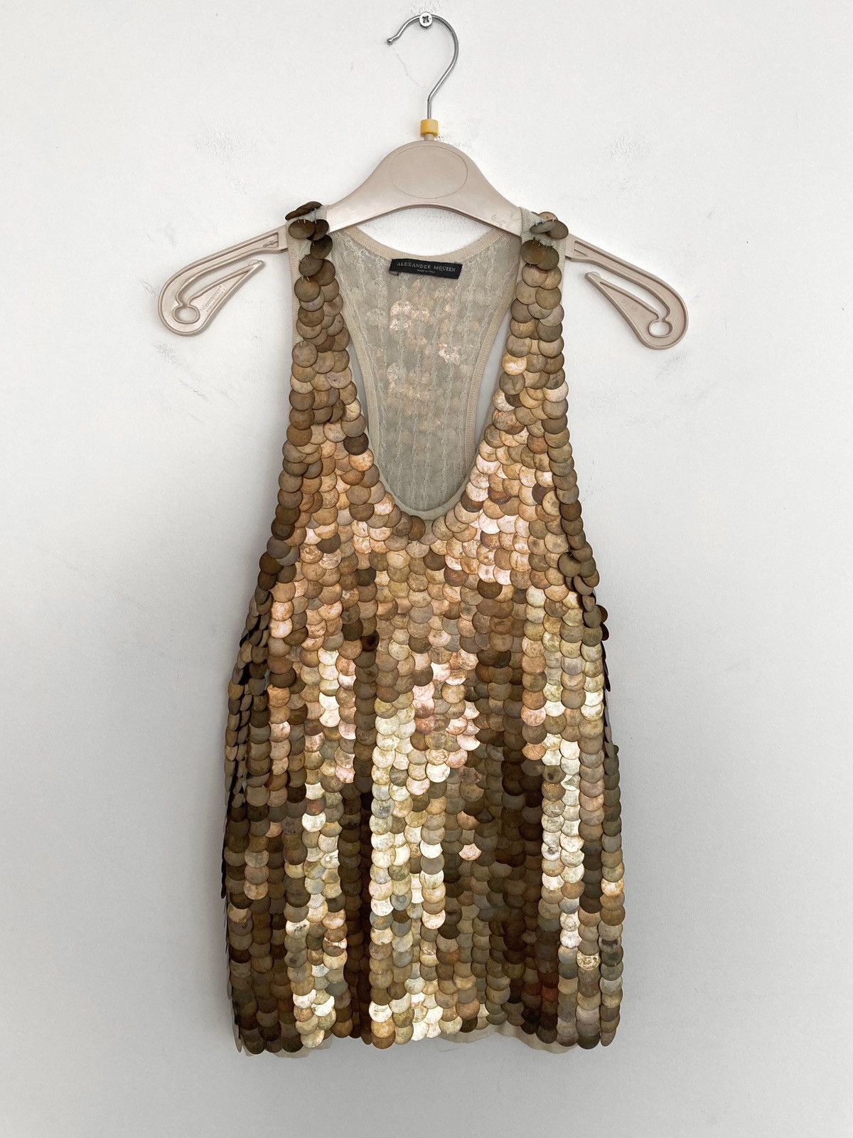 image of Alexander Mcqueen S/s 2003 “Irere” Metal Scale Tank Top in Antique Gold, Women's (Size Medium)