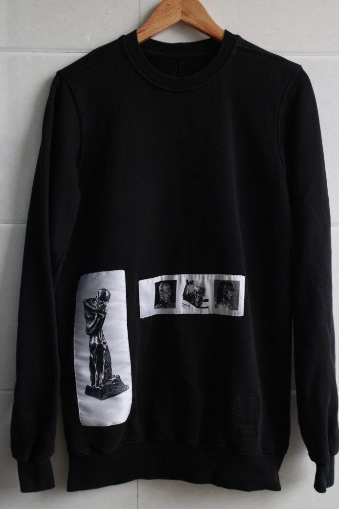image of Rick Owens Men's Double-Thread Patch Hoodie in Black (Size XS)