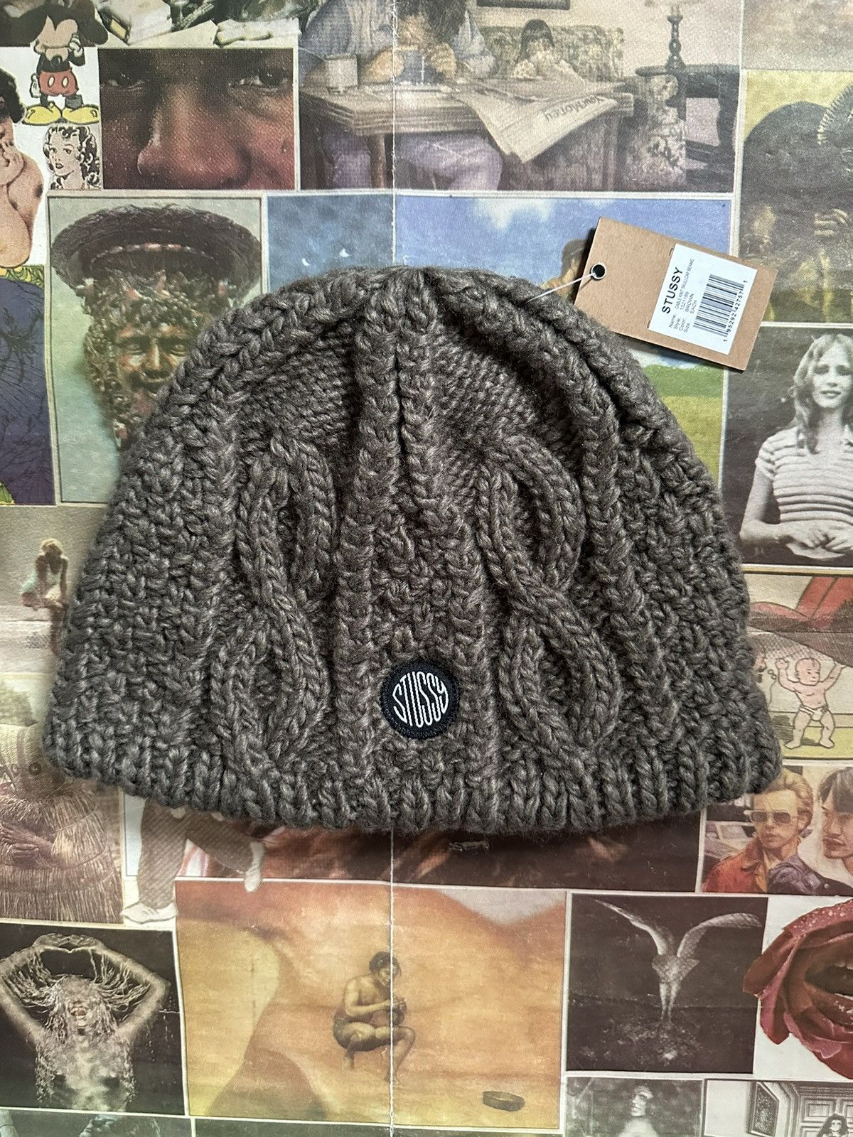 image of Stussy Cable Knit Skullcap Beanie Fw23 Brown, Men's