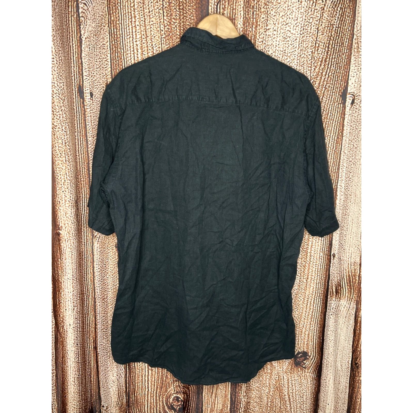 Vintage VINTAGE Austin Grey Button-Up Shirt Mens 16.5 100% Linen Black Front Pocket Short Sleeve Button Closure Collared Knit Fabric Pockets פת Size US XL / EU 56 / 4 - 3 Thumbnail