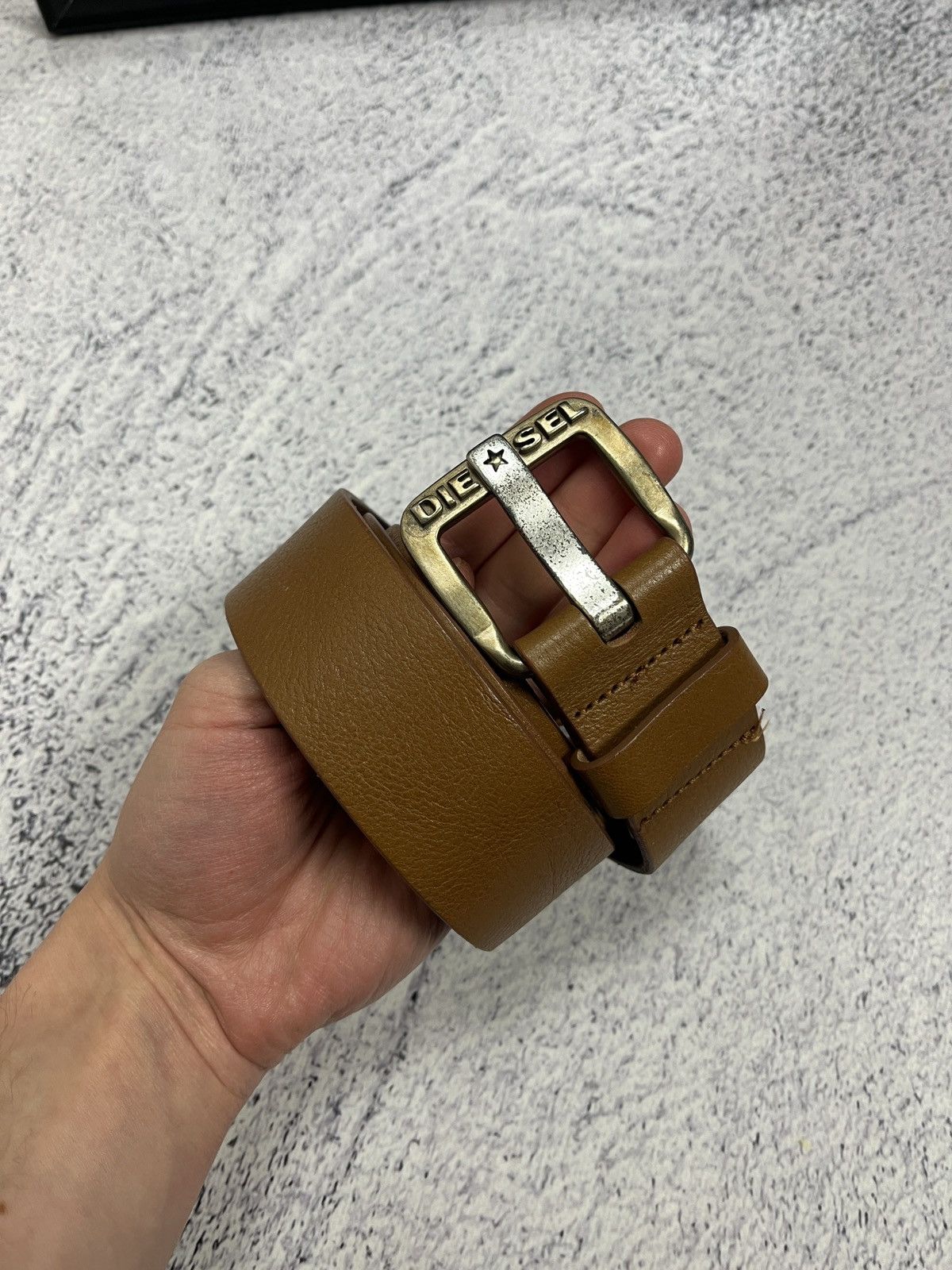 Diesel Diesel Leather Belt Big Metal Buckle Logo Brown Y2K Size ONE SIZE - 1 Thumbnail