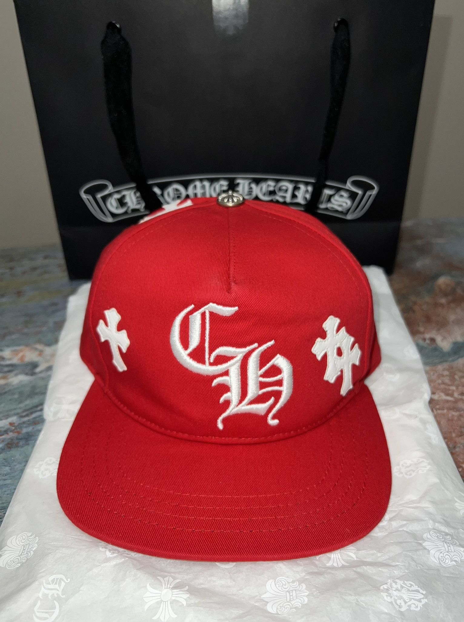 Chrome Hearts Chrome Hearts Cross Patch Baseball Hat (Red) Size ONE SIZE - 1 Thumbnail
