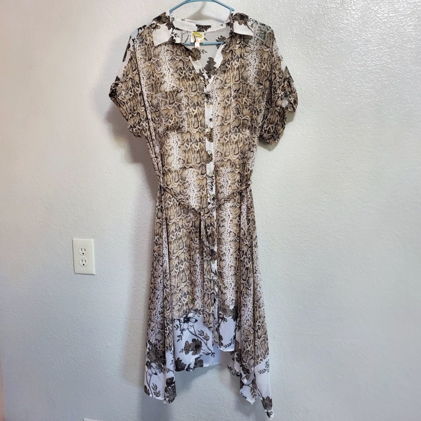 Vintage Fig & Flower Dress Women L Brown Animal Floral Print Button Front Belted Western Dress Size L / US 10 / IT 46 - 2 Thumbnail