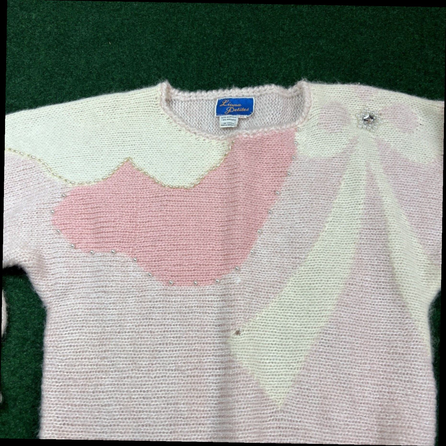 Vintage vintage 1990s sleeve knit sweater pullover Petite Small Acrylic Liana Petites Size S / US 4 / IT 40 - 2 Thumbnail