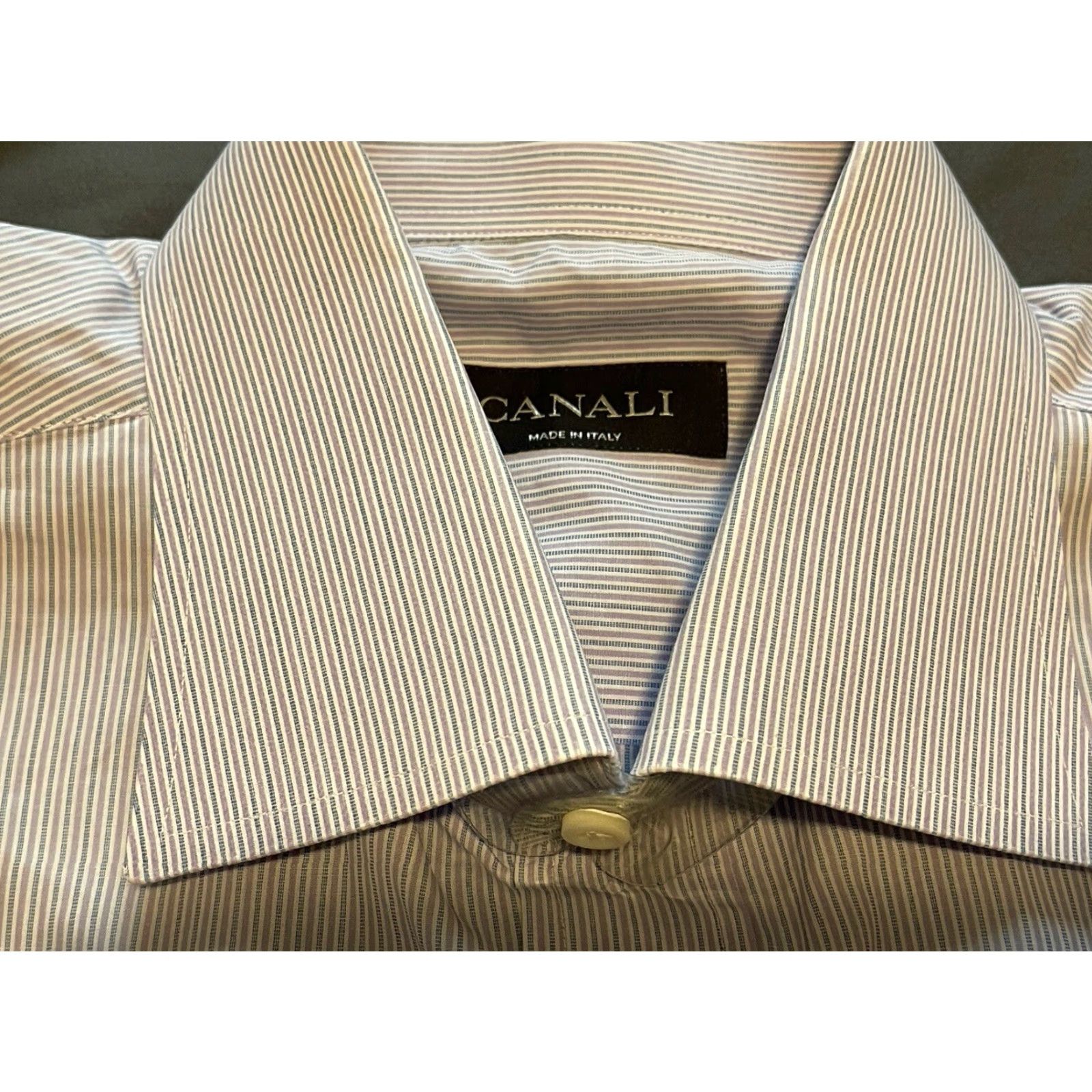 Canali VINTAGE Canali Mens Shirt Long Sleeve Button Up Casual Formal Preppy Cotton Italy 16 White Purple Stripes Size US L / EU 52-54 / 3 - 2 Thumbnail