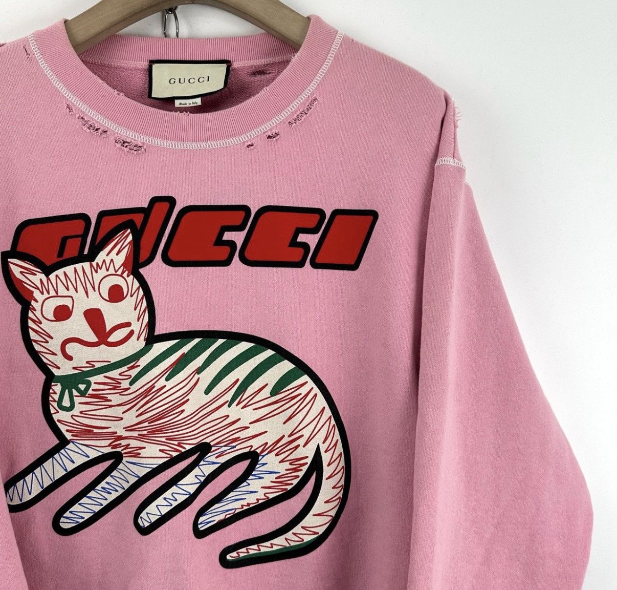 Gucci Gucci/Cat Vintage Distressed Pink Sweatshirt K12 Size XS / US 0-2 / IT 36-38 - 5 Thumbnail