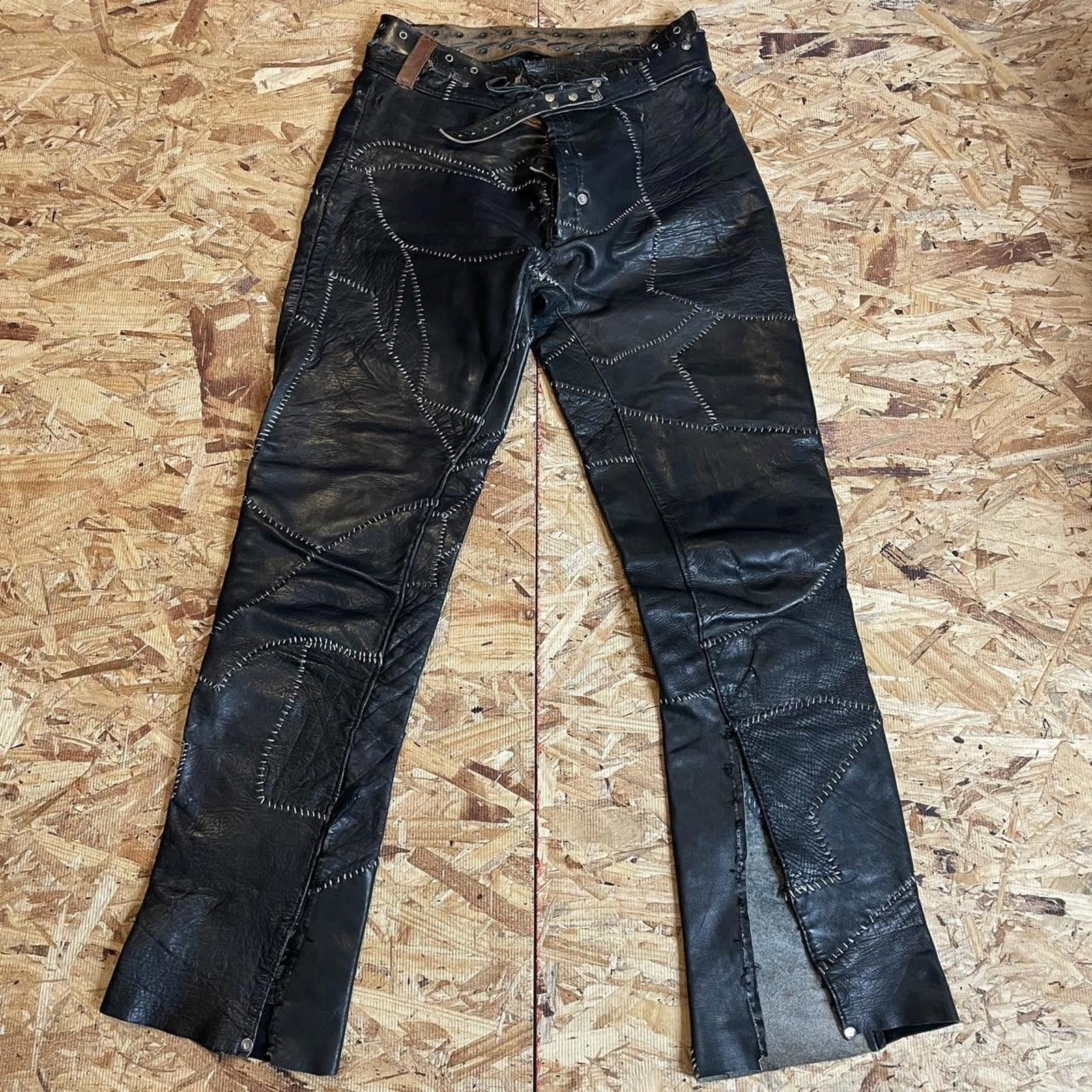 Other Vintage antique 1960s leather patchwork hippie biker pants Size US 30 / EU 46 - 1 Thumbnail