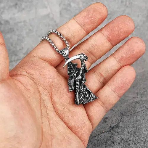 Jewelry Grim Reaper Scythe Skull Necklace Size ONE SIZE - 2 Thumbnail