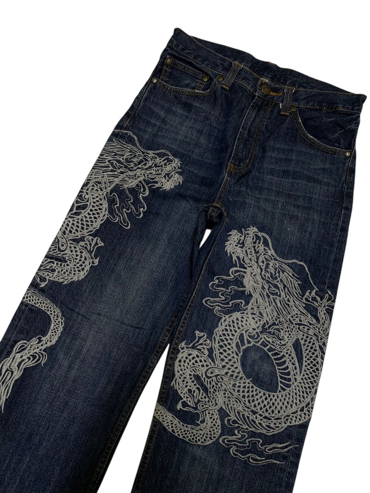 JAPANESE BIG DRAGON EMBROIDERED LIKE KARAKURI TAMASHI DENIM