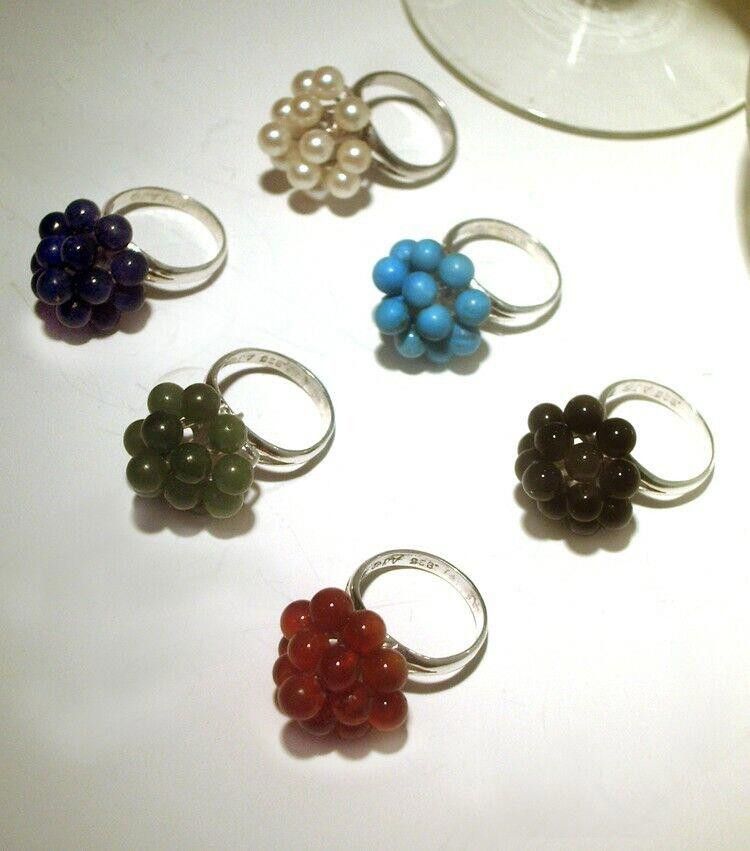 Designer Grape Cluster Cocktail Ring Sterling Green Jade Bead Size ONE SIZE - 4 Thumbnail