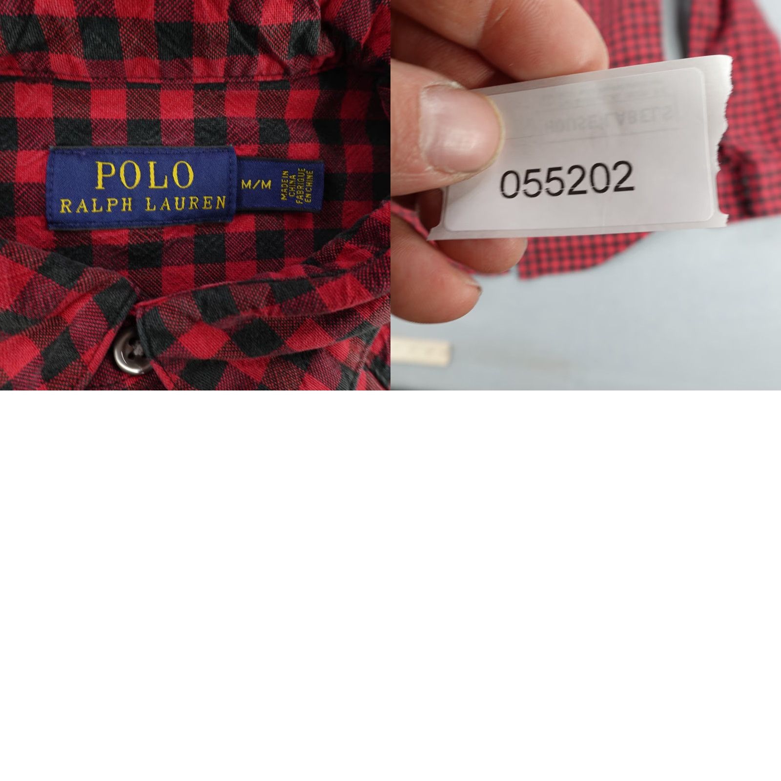 VINTAGE Polo Ralph Lauren Shirt Mens Medium Long Sleeve Gingham Check Western Pearl Snap Red Cotton