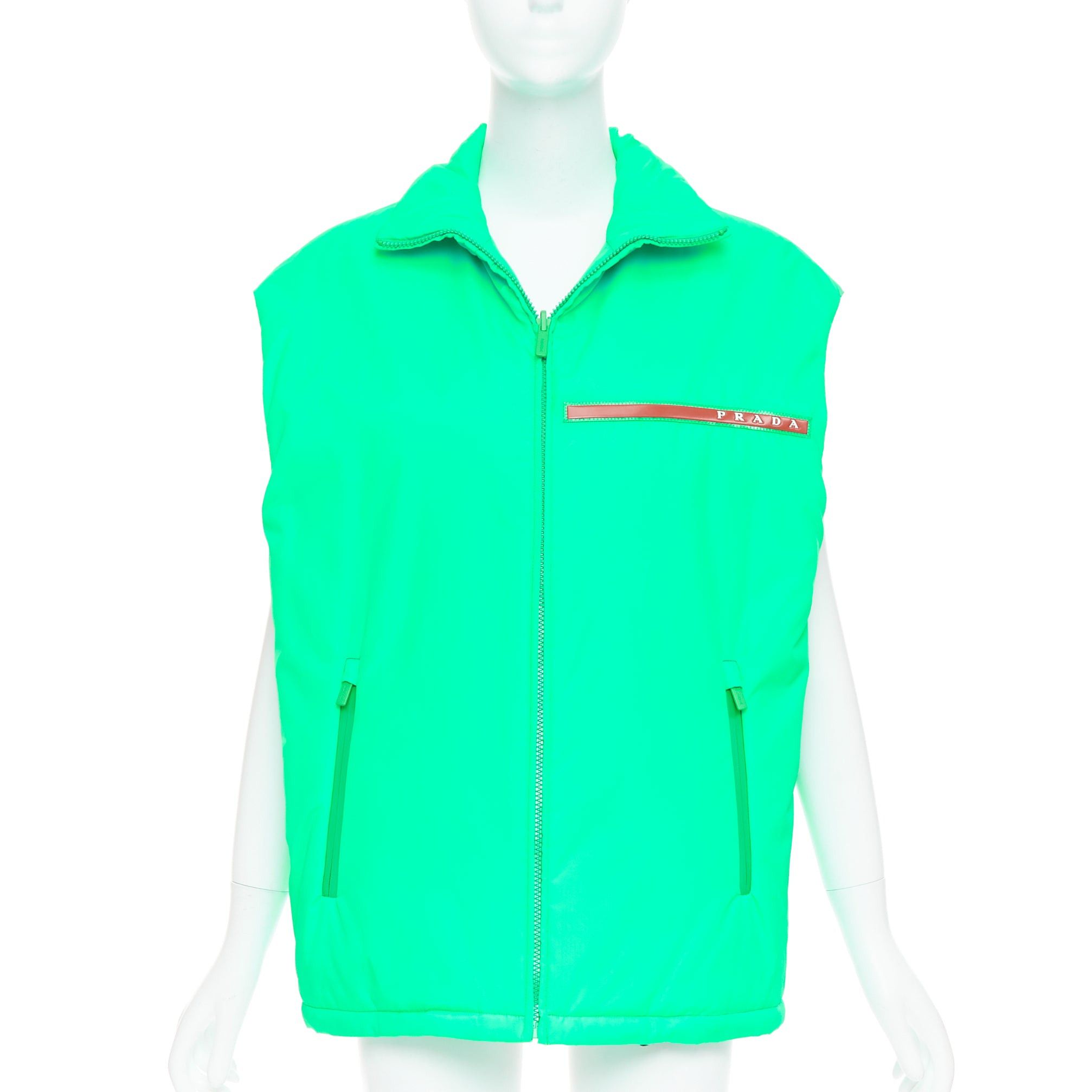 Prada PRADA 2018 Linea Rossa Primaloft neon green nylon red logo puffer vest S Size M / US 6-8 / IT 42-44 - 1 Thumbnail