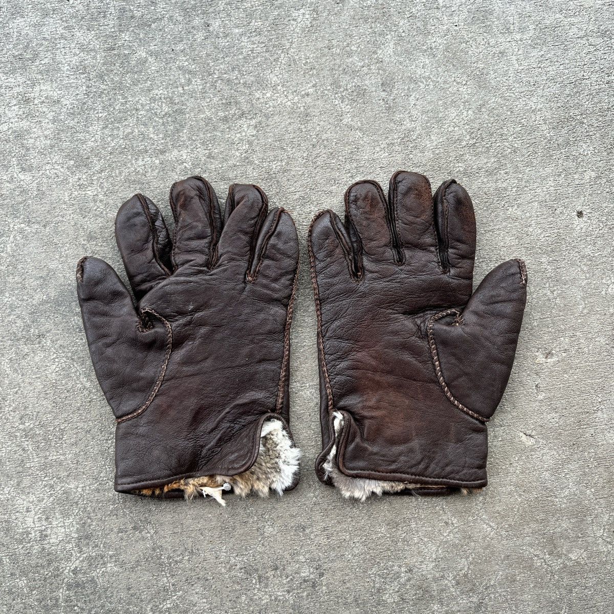 Vintage 1940s 50s Rabbit Fur Lined Leather Gloves Size ONE SIZE - 2 Thumbnail