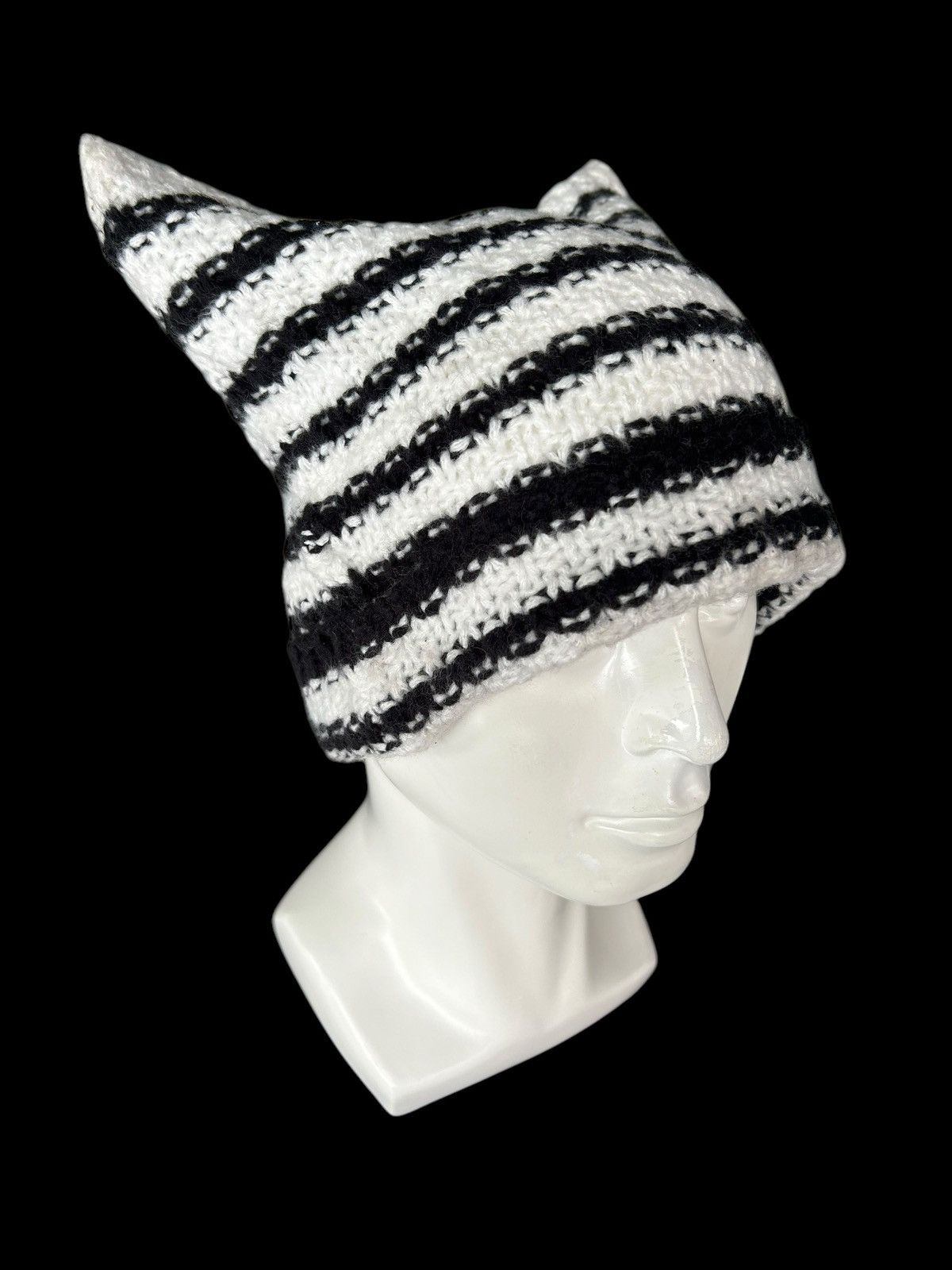 Japanese Brand × Kapital × Vintage Devil Horn Stripe Crochet Knitted handmade Beanie Hats Rare☠️ Size ONE SIZE - 3 Thumbnail