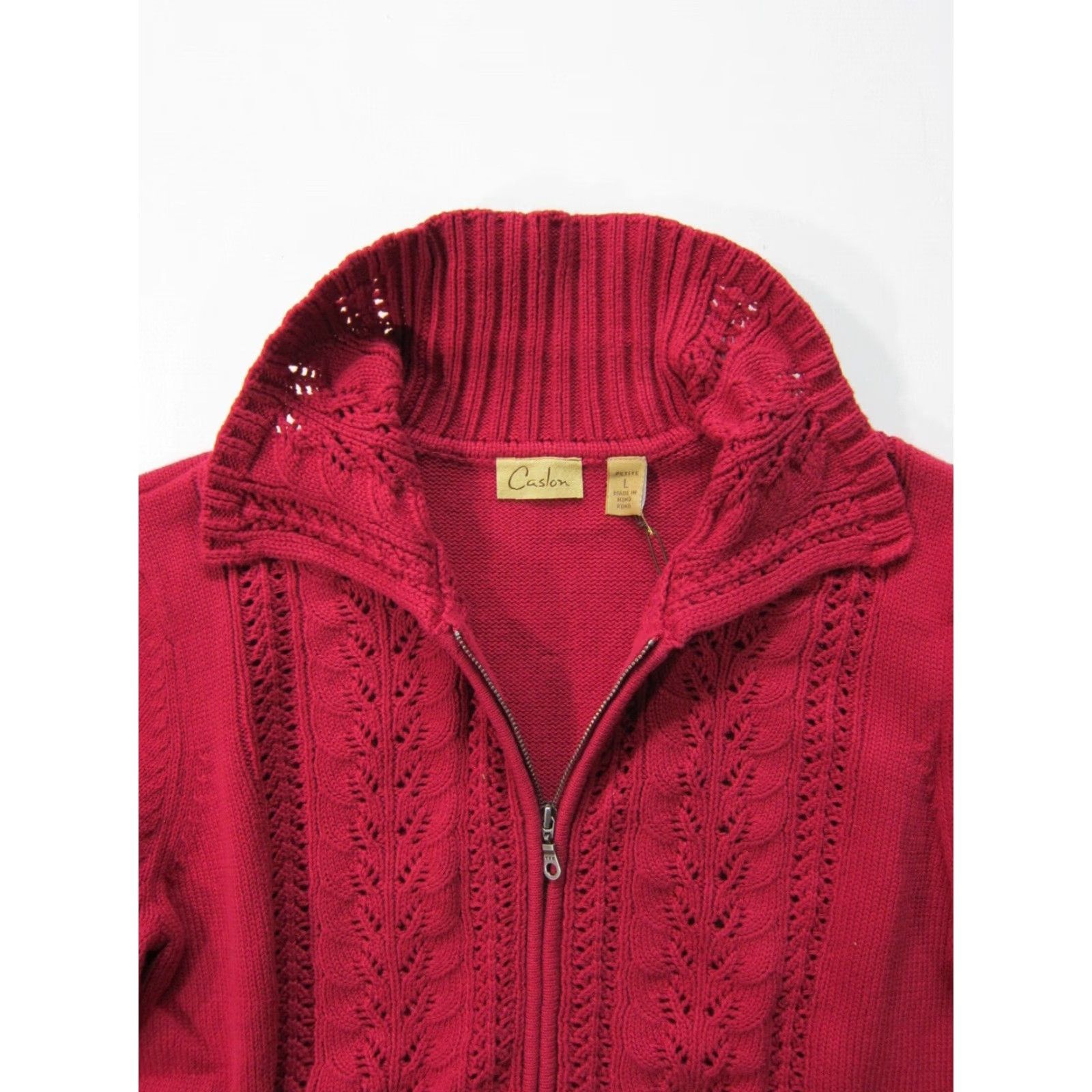 Vintage VINTAGE Caslon 100% Cotton Moroccan Red Knit Collared Zip Cardigan Sweater Women LP Size L / US 10 / IT 46 - 4 Thumbnail