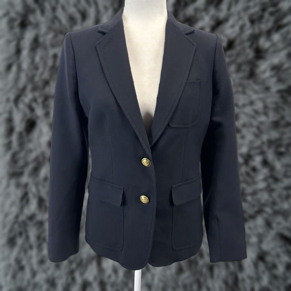 J.CREW Rhodes Blazer Women Size 6 Navy 100% Wool Gold Buttons Classic Career Preppy Womens