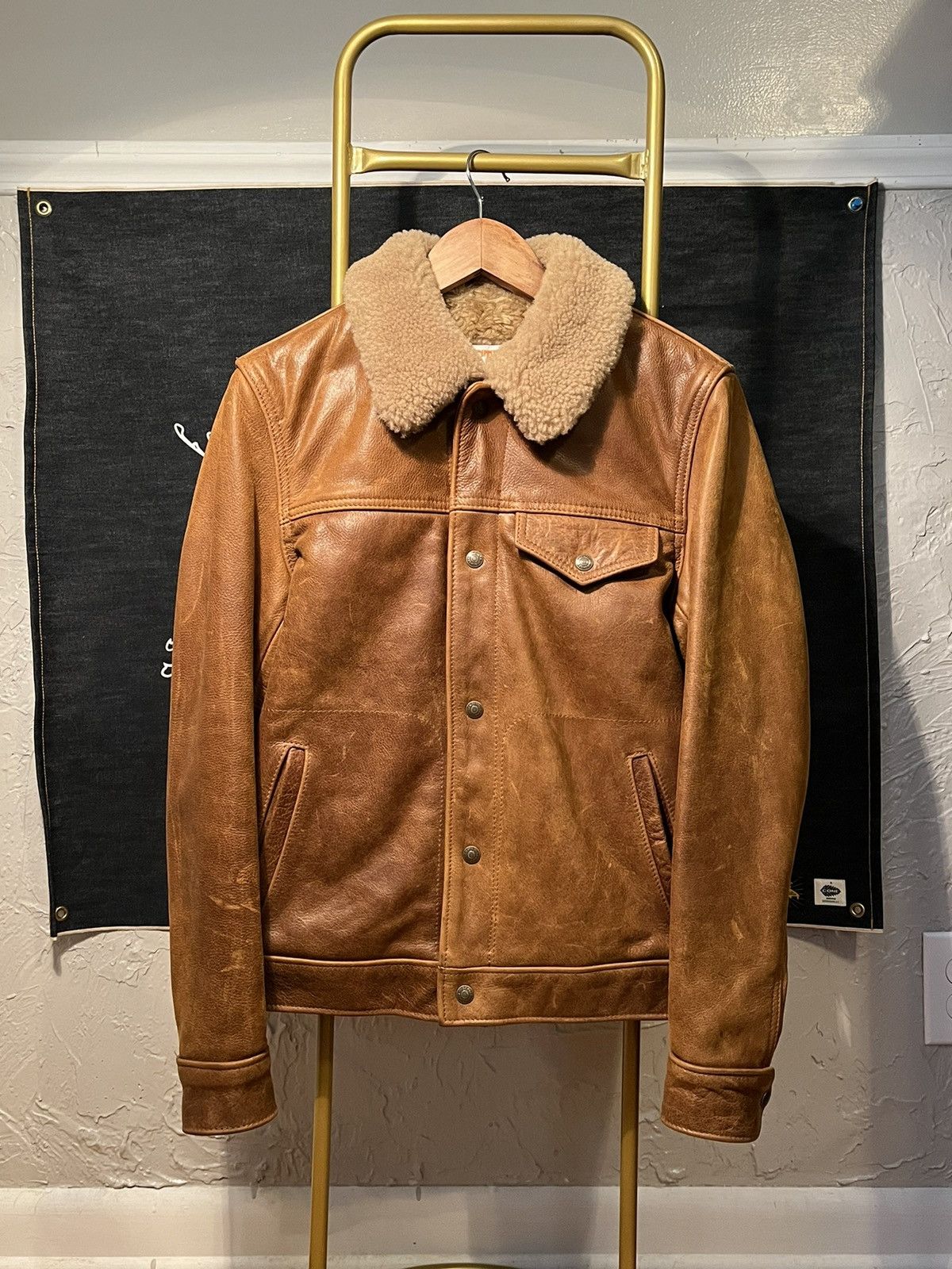 Schott NWOT Schott Buffalo Leather Trucker Jacket Sheepskin Collar Grailed