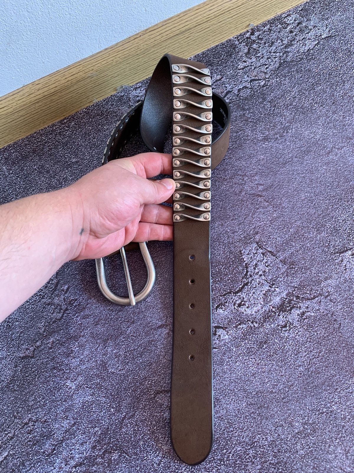 Vintage Berge Italy Leather Metal Avant Garde Opium Belt 95cm Size ONE SIZE - 5 Thumbnail